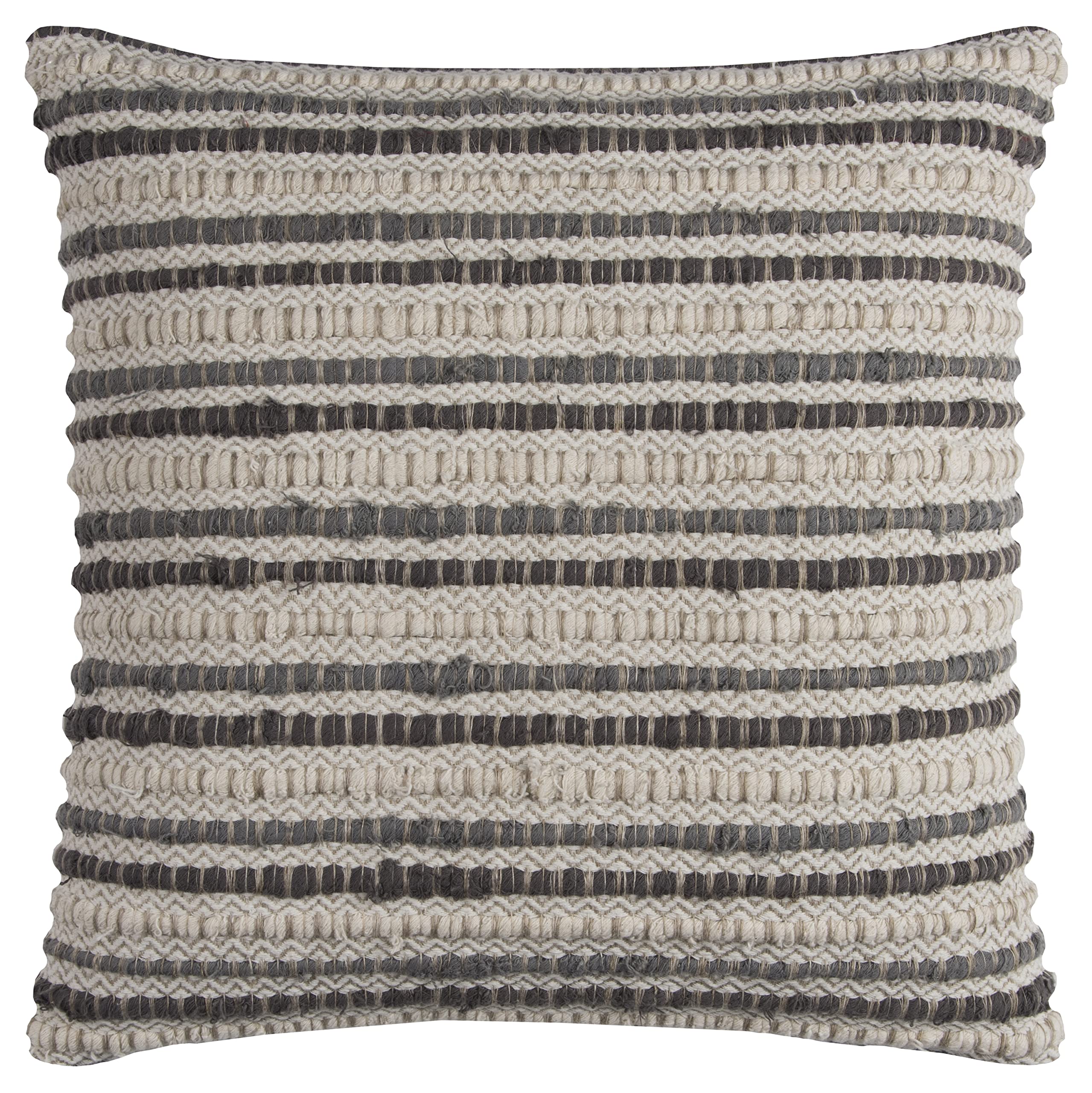 Rizzy Home | T11560 | Poly Fill Decorative Pillow | 20"x20" Gray/Neutral/White Stripe