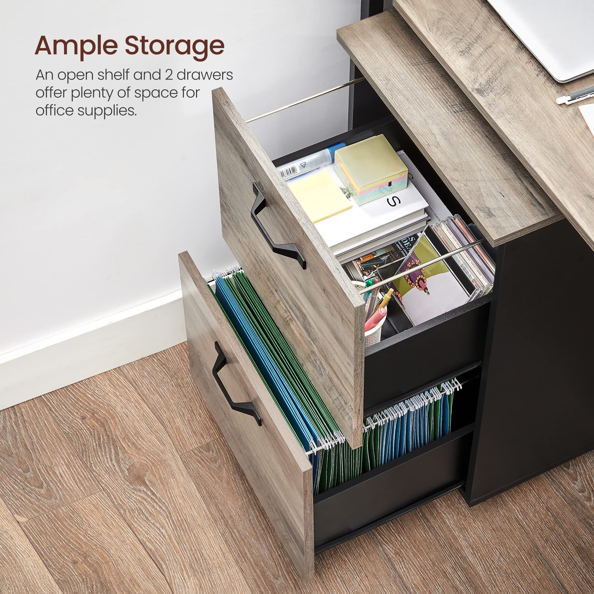 Vasagle 2-Drawer File Cabinet, Filing Cabinet For Home Office, Small Rolling File Cabinet, Printer Stand, For A4, Letter-Size Files, Hanging File Folders, Modern Style, Greige And Black Uofc040B02