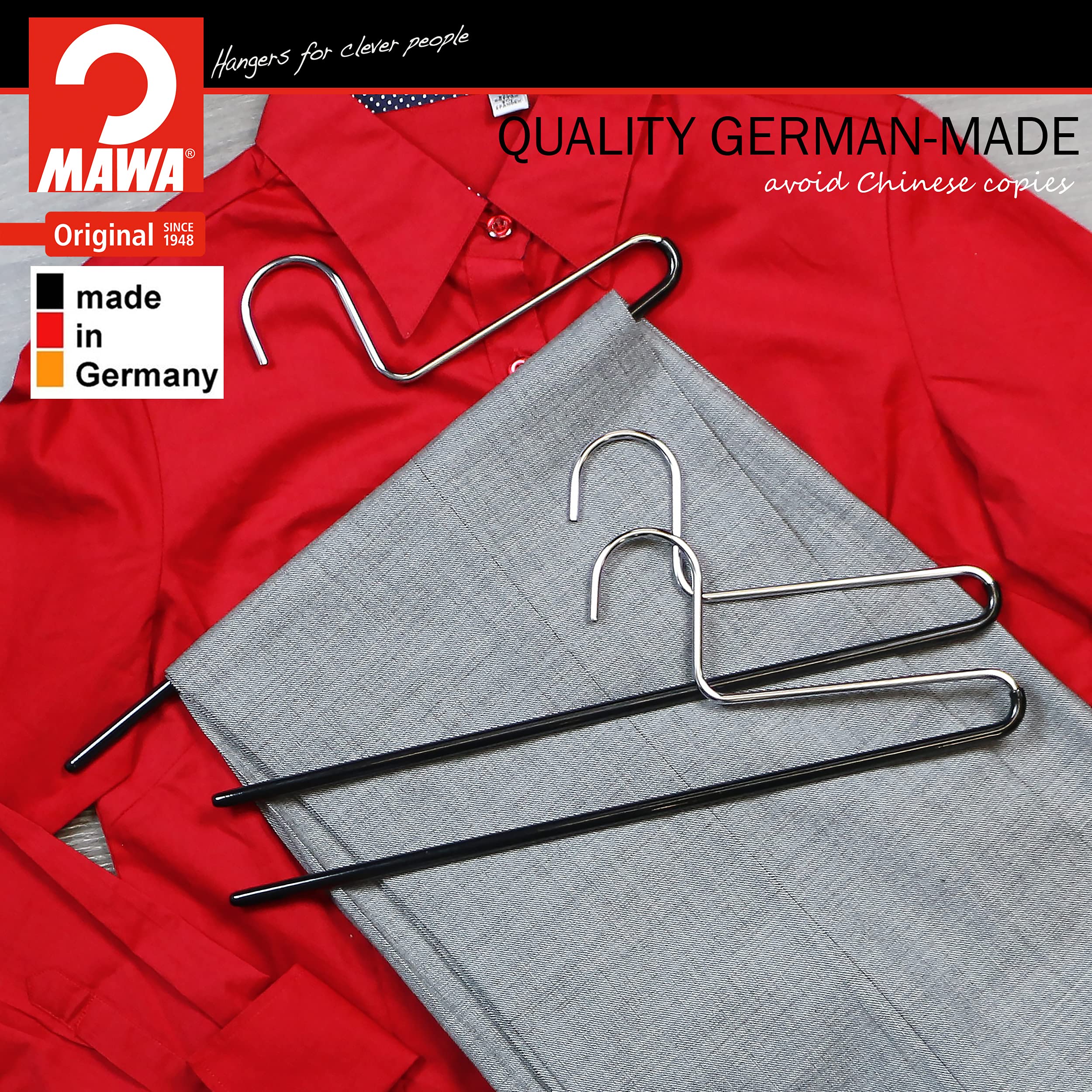 Mawa By Reston Lloyd Trouser Series Non-Slip Space-Saving Clothes Hanger With Single Rod For Pants, Style Kh/1, 1-Each, Black
