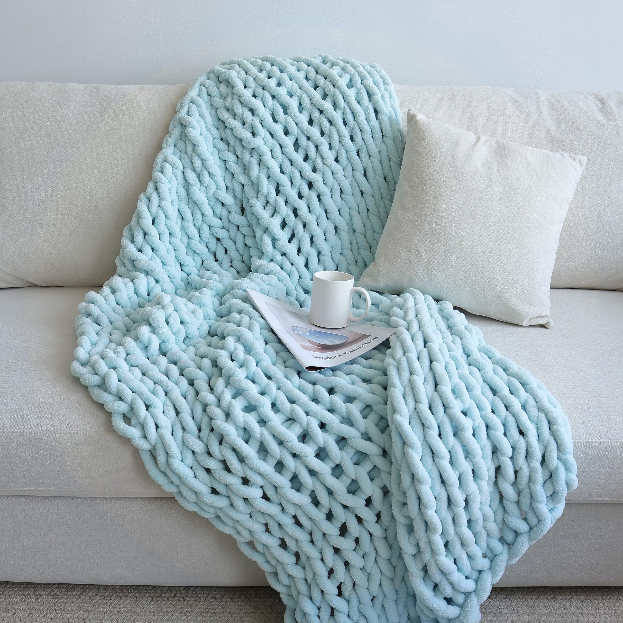 Maetoow Chenille Chunky Knit Blanket Throw (50  60 Inch), Handmade Warm & Cozy Blanket Couch, Bed, Home Decor, Soft Breathable F