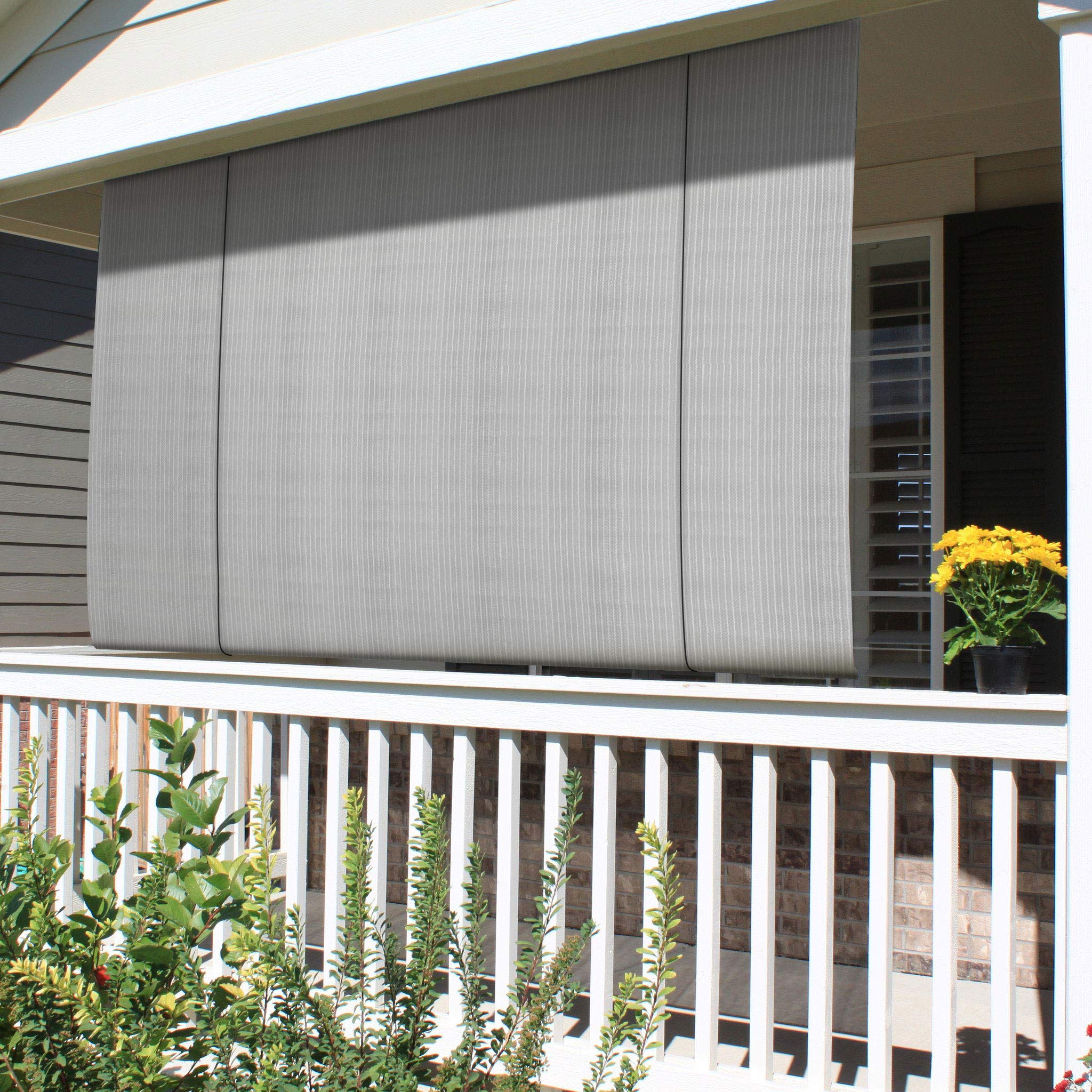Patio Roll Up Down Shades Roller Blinds Window Shade 5'W X 10.5'L Light Grey Outdoor Pull Shade Privacy Screen Porch Deck Balcon