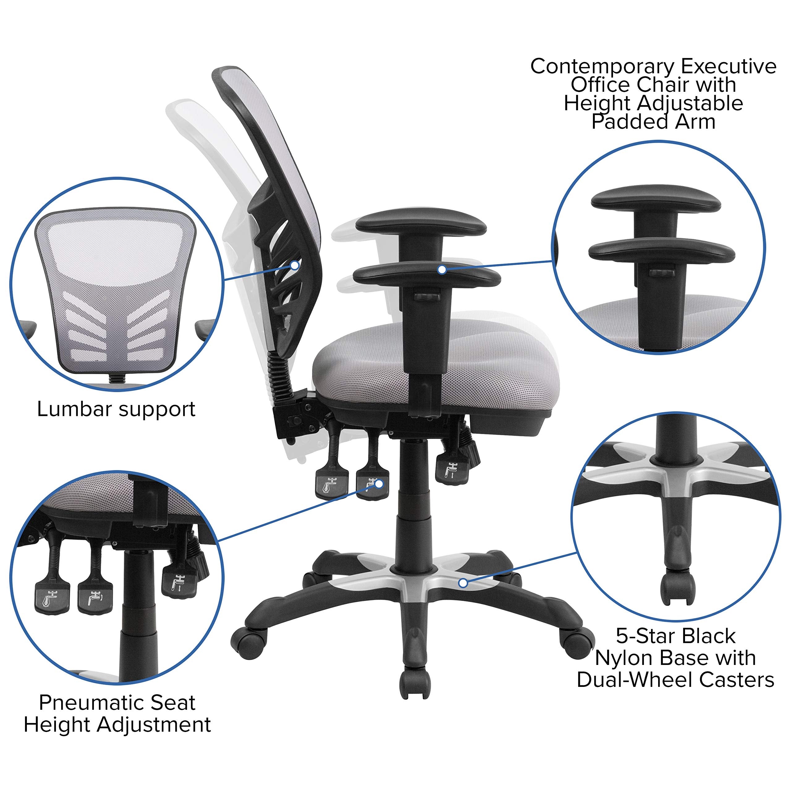 Flash Furniture Nicholas Mid-Back Swivel Office and Gaming Chair, Ergonomic Mesh Office Chair with Adjustable Lumbar Support and Height, Gray