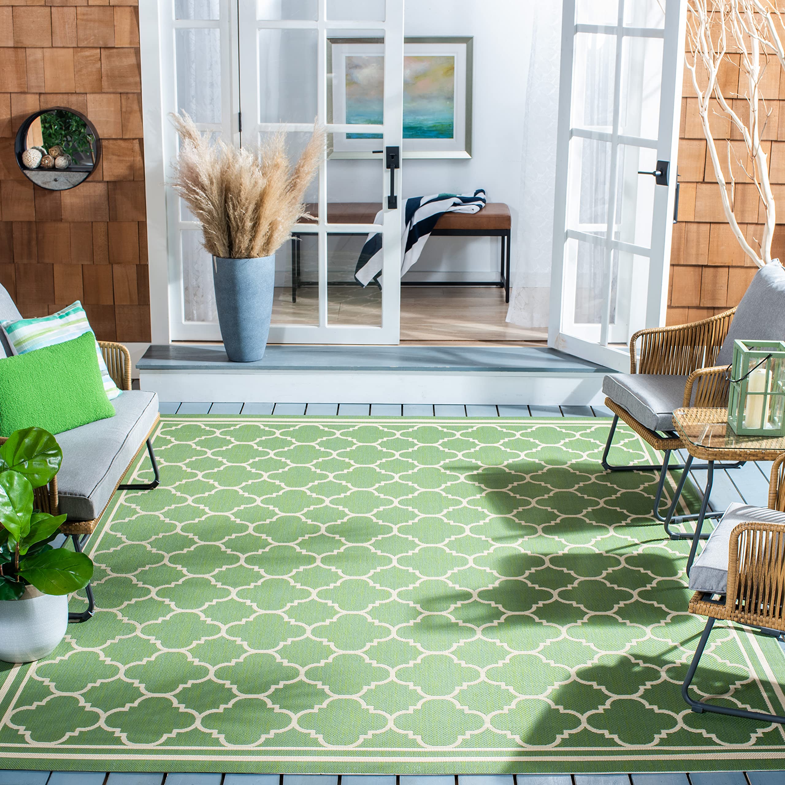 Safavieh Courtyard Collection 8' X 10' Green/Beige Cy6918 Trellis Indoor-Outdoor Waterproof Easy-Cleaning Patio Backyard Mudroom Area-Rug