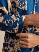 [Navy Dragon] SilkSilky  Long Sleeve Lapel Collar Men's Pajamas 007