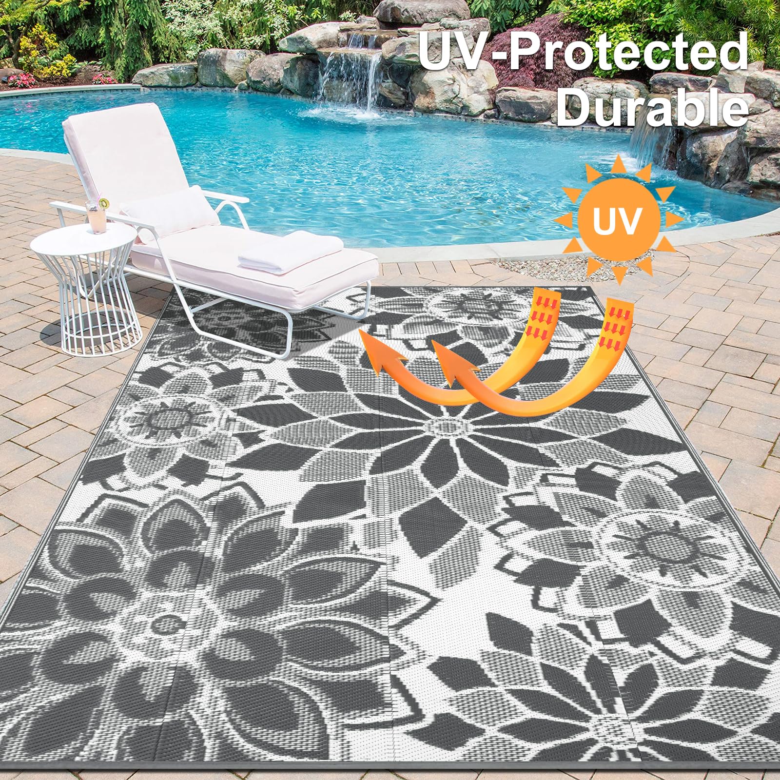 Lokhom Outdoor Rug For Patio, 5'X 8' Reversible Plastic Straw Area Rugs Mat, Waterproof Mat For Camper Indoor Outdoor Carpet For