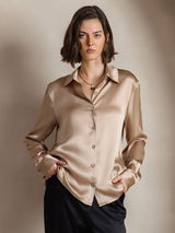 [Champagne] SilkSilky  Long Sleeve Lapel Collar Women's Shirts 001