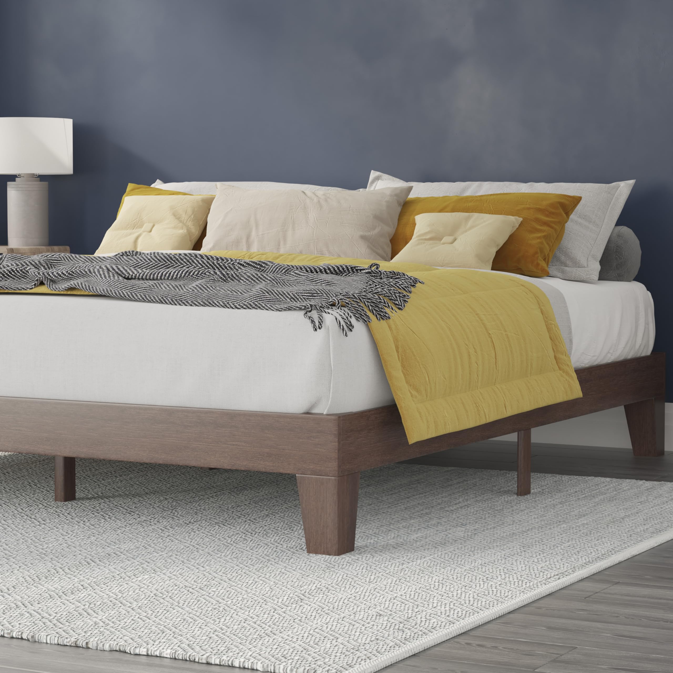 Flash Furniture Evelyn Wooden Platform Bed - Walnut Finish - King - Wooden Slat Support - No Box Spring Required - Easy Assembly