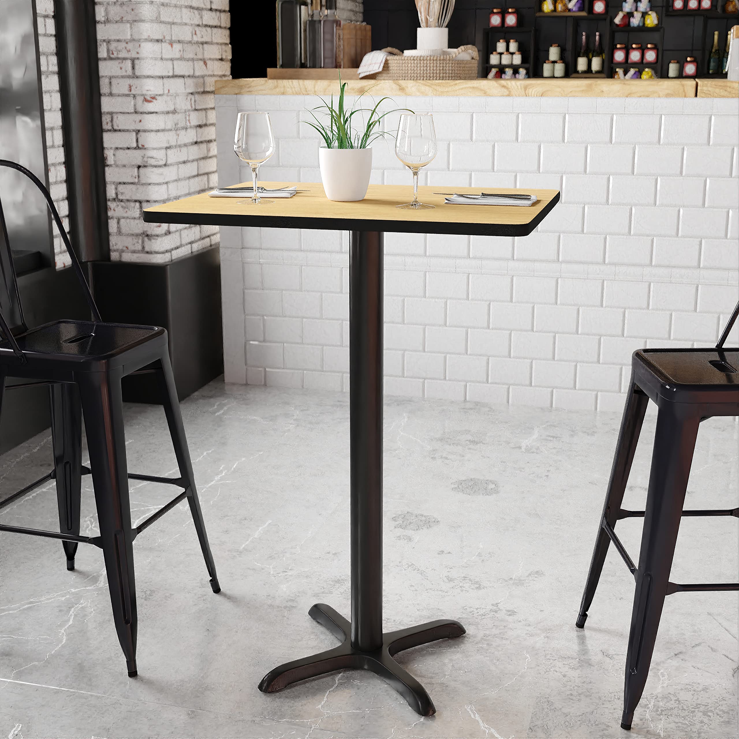 Flash Furniture Stiles 24'' x 30'' Rectangular Natural Laminate Table Top with 22'' x 22'' Bar Height Table Base