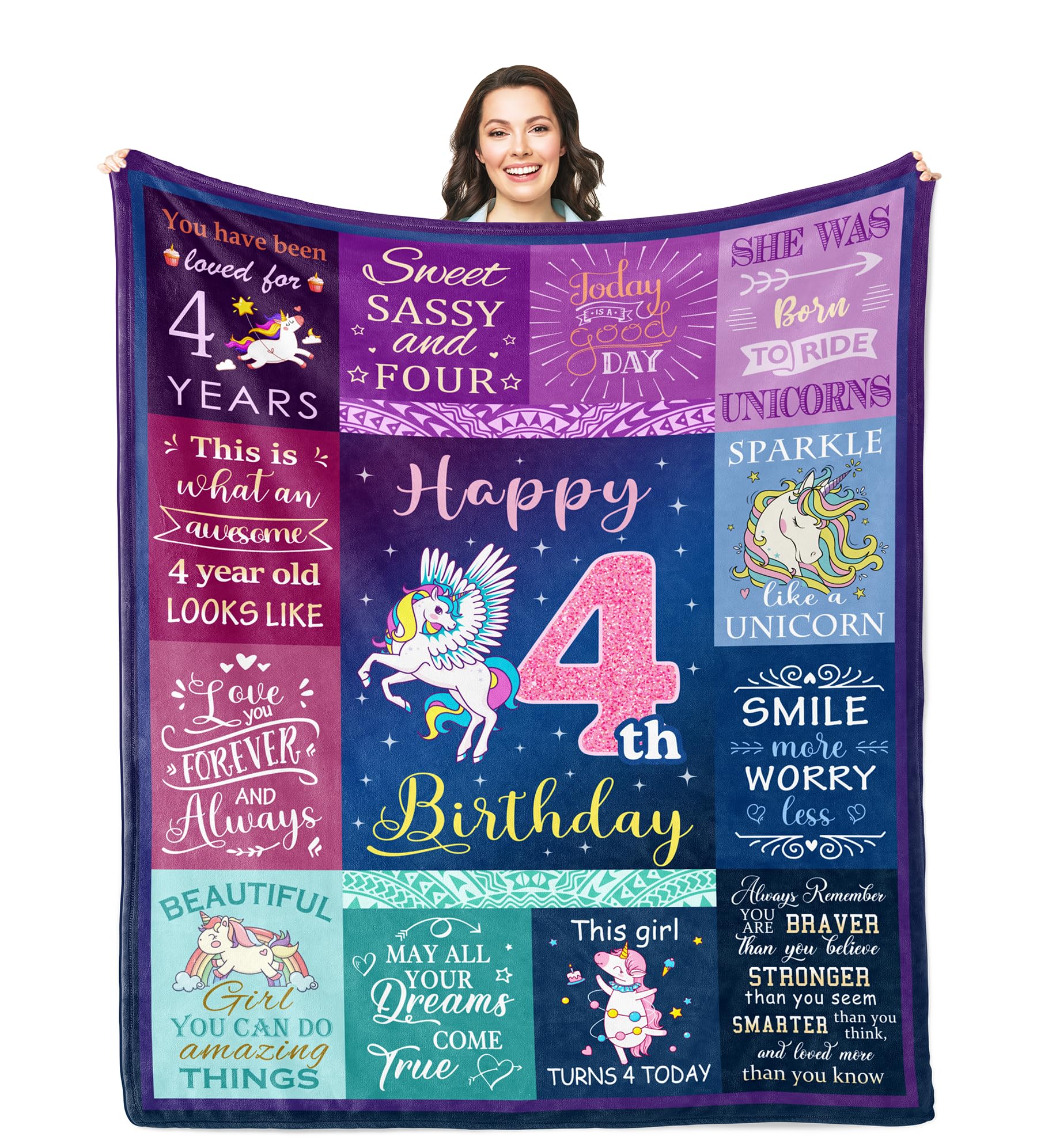 Solzien 4 Year Old Girl Gifts Blanket 50'X40', Gifts For 4 Year Old Girl, 4 Year Old Girl Birthday Gifts, Four Year Old Girl G