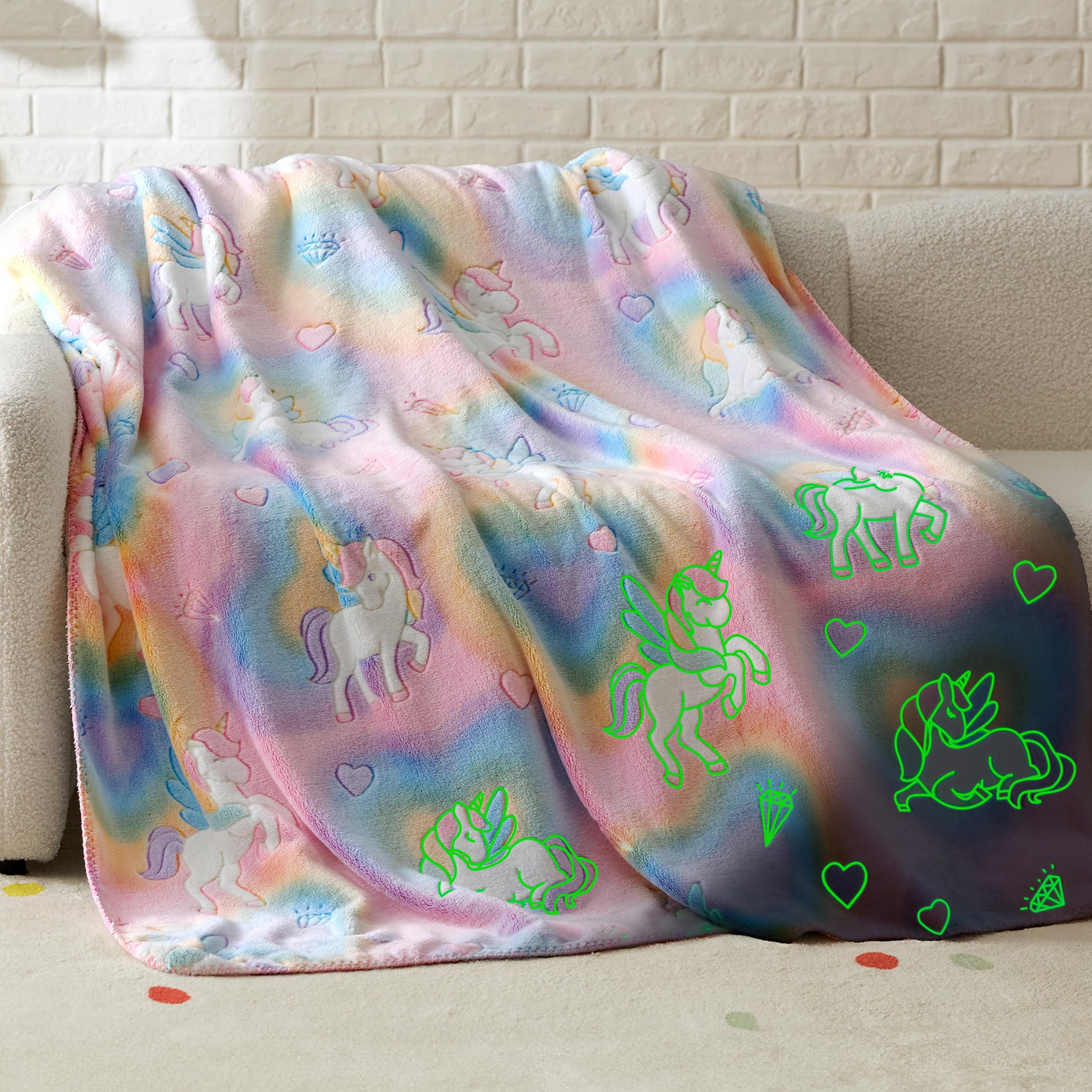 Bedsure Unicorn Glow in The Dark Blanket - Pink Blanket for Girls Kids Age 3-12 as Unicorn Birthday Gift, GentleSoft Cozy Cute T