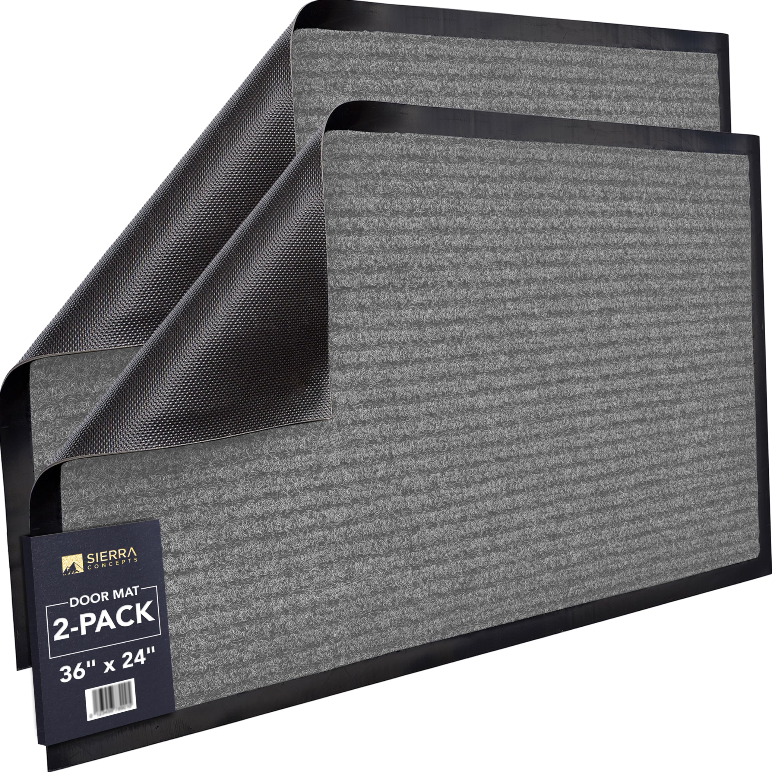 Sierra Concepts 2-Pack Front Door Mat - Large 36 X 24 Welcome Indoor Outdoor Entryway Mats For Shoe Scraper, Ideal For Inside Outside High Traffic Area, Gray