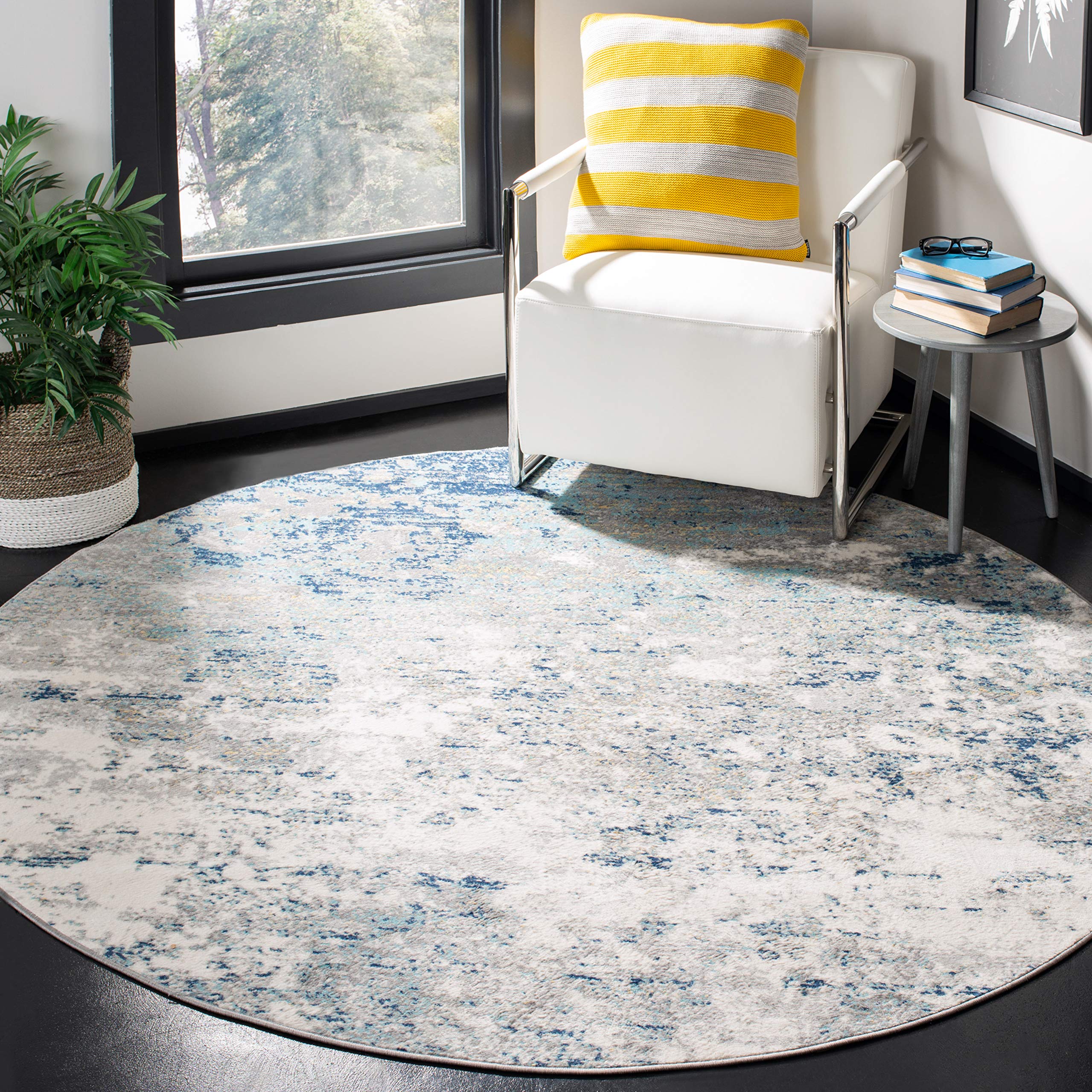 SAFAVIEH Brentwood Collection 10 Round Light Grey/Blue BNT822F Modern Abstract Non-Shedding Living Room Bedroom Area Rug