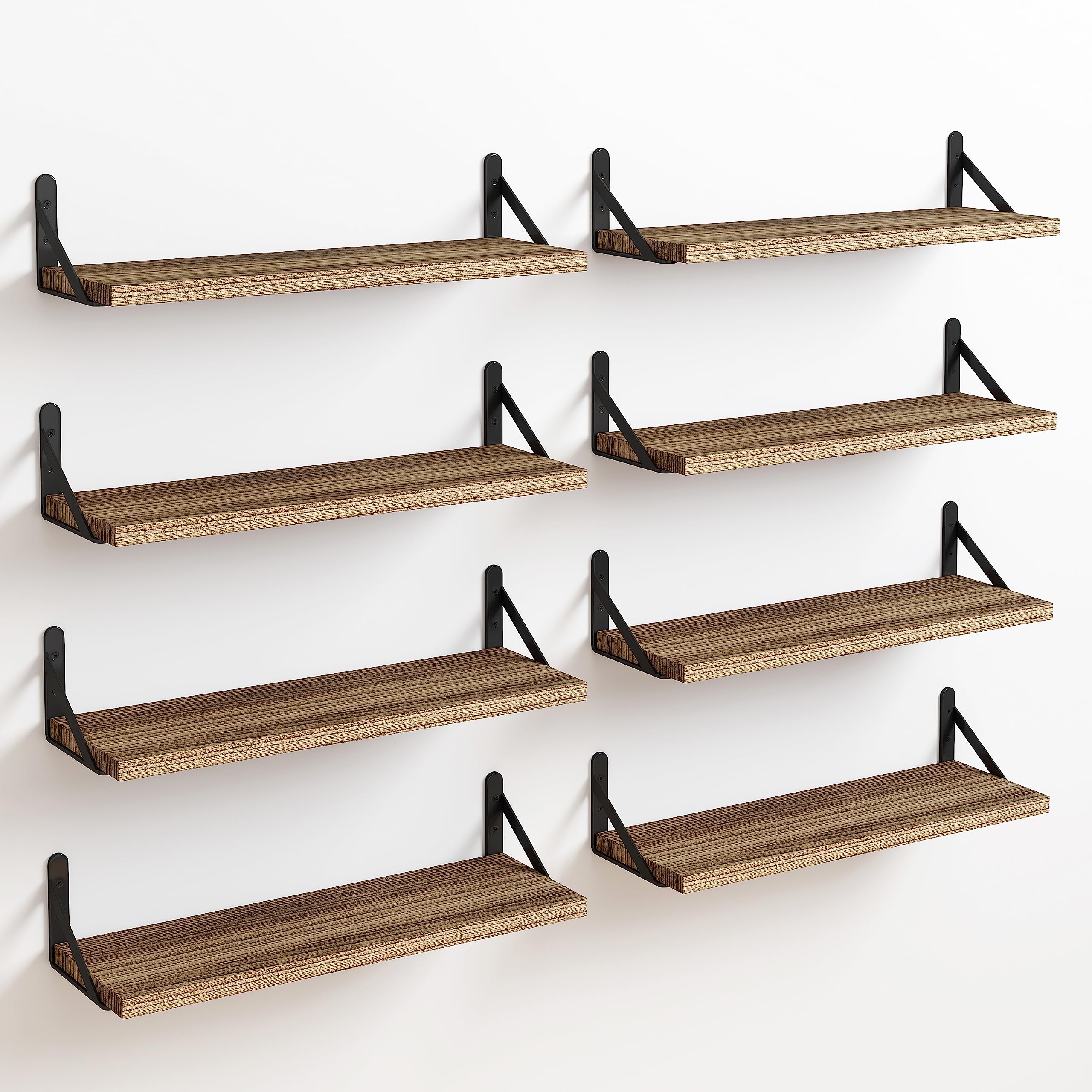 Fixwal Floating Shelves Width 4.7In Rustic Wood Wall Shelves Set Of 8, Wall Shelves For Bedroom, Living Room, Kitchen, Bathroom, Office Decor And Plants Display (Carbonized Black)