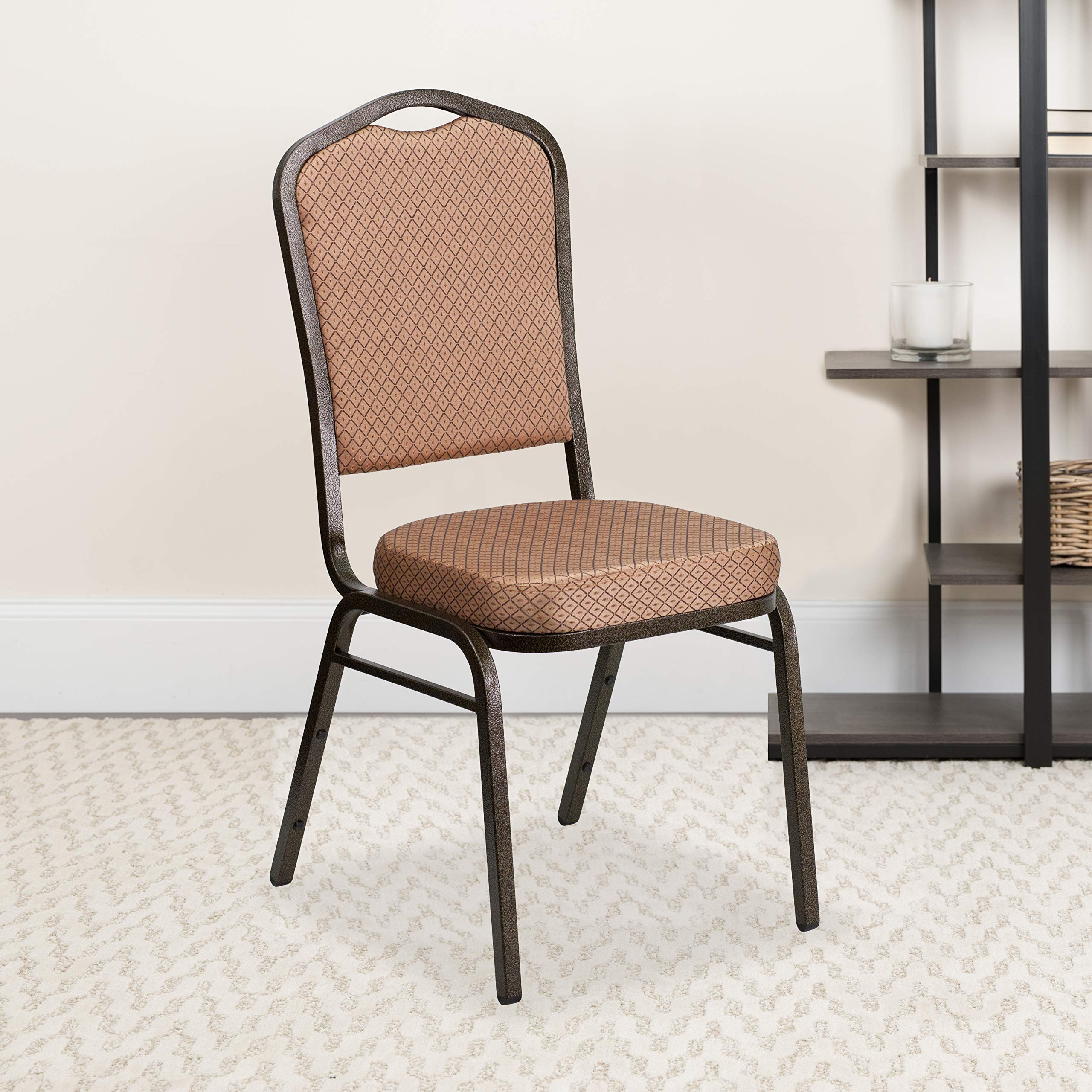 Flash Furniture HERCULES Series Crown Back Stacking Banquet Chair in Gold Diamond Patterned Fabric - Gold Vein Frame