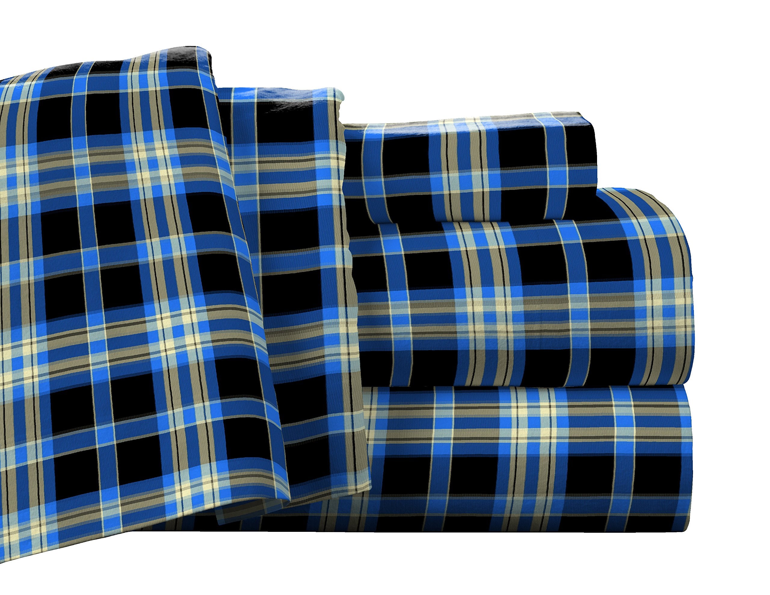 Pointehaven Flannel Deep Pocket Set With Oversized Flat Sheet, Twin Xl, Ashby Plaid