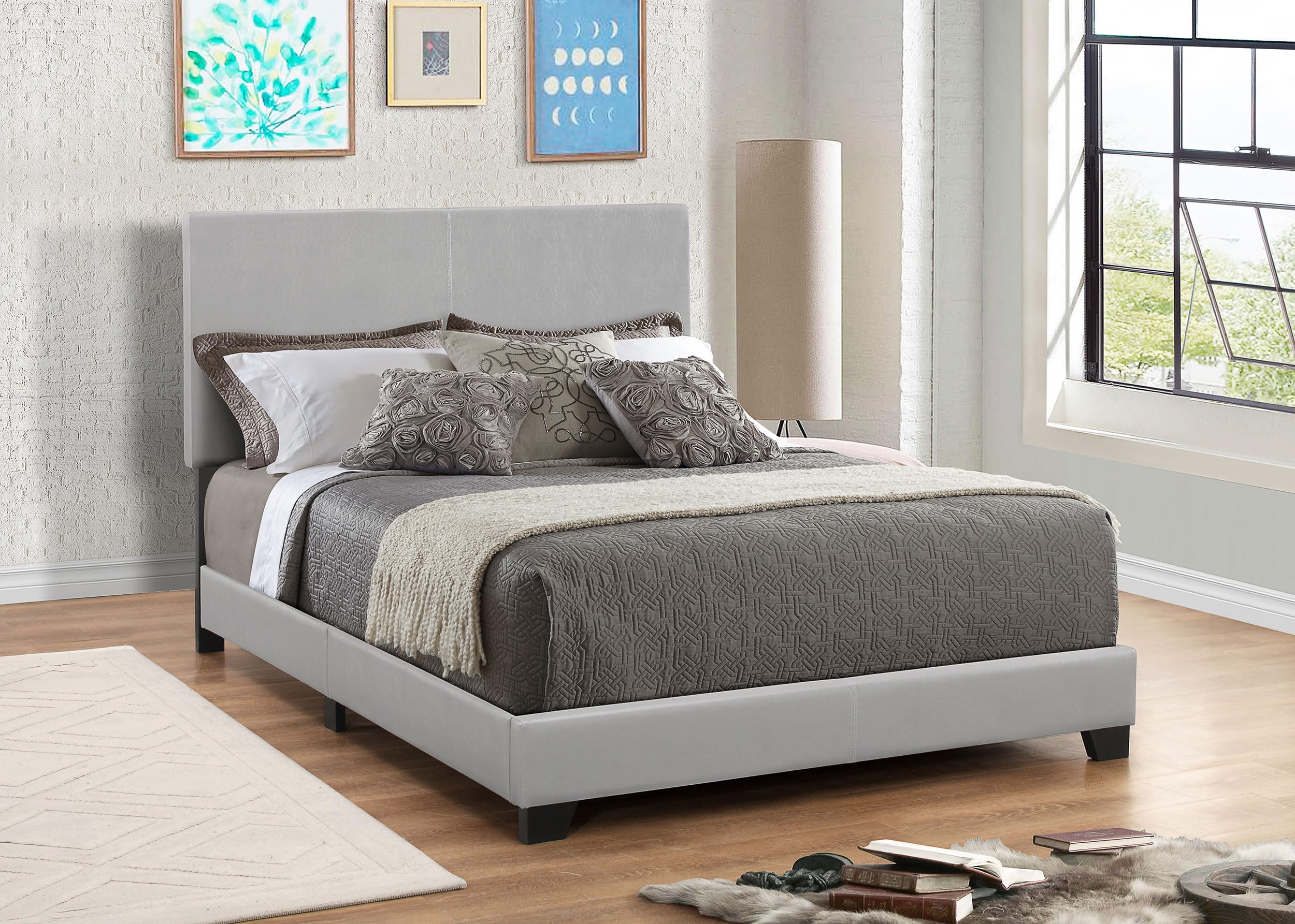 Coaster Home Furnishings Dorian Transitional Leatherette Upholstered Full Size Panel Bed Frame 46-inch Headboard Grey 300763F