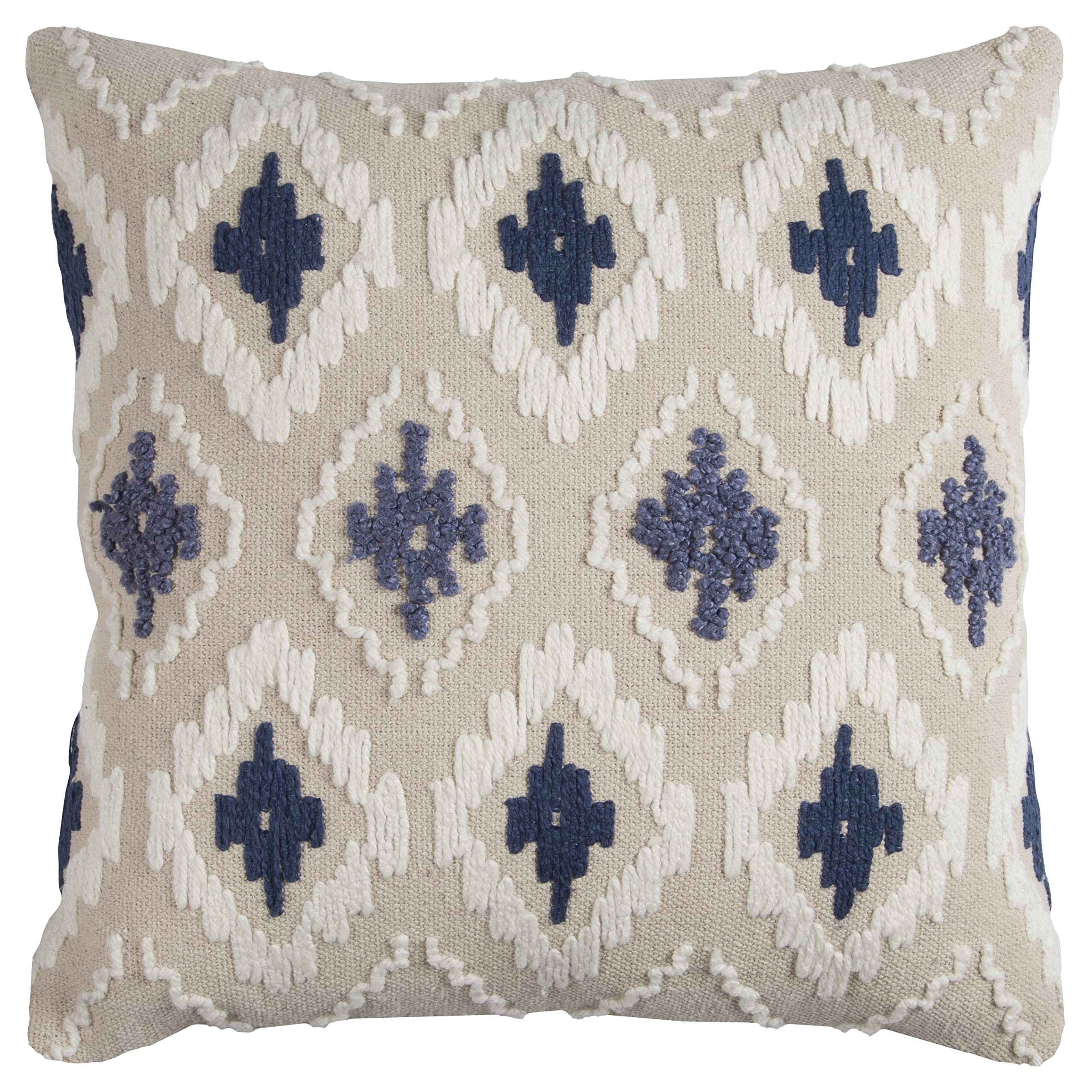 Rizzy Home | T11762 | Poly Fill Decorative Pillow | 20"x20" Blue/White/Neutral Ikat
