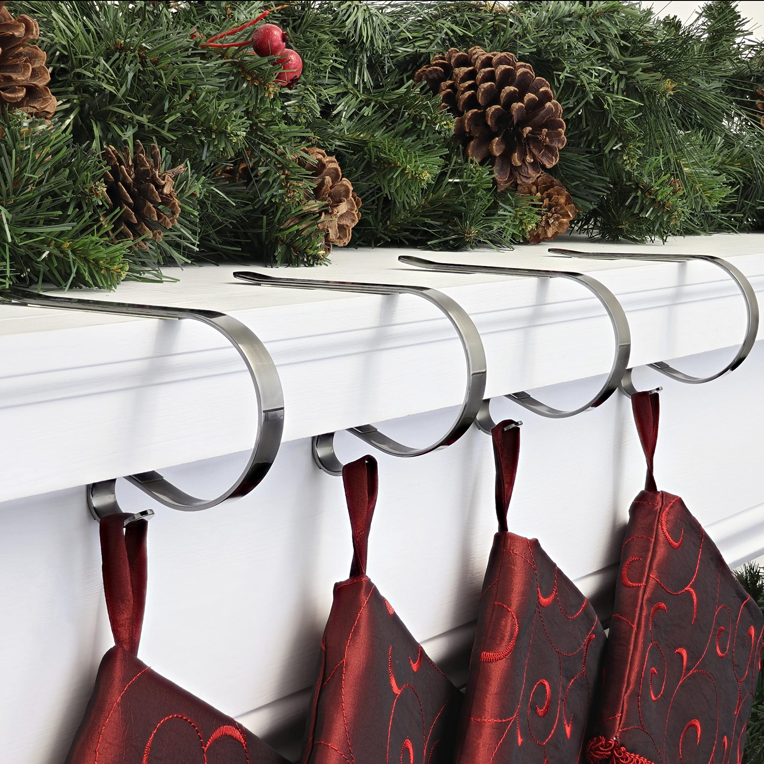 Haute Decor The Original Mantleclip - 4 Pack (Brushed Nickel) - Hang Christmas Stockings Safely And Securely From Mantels Up To