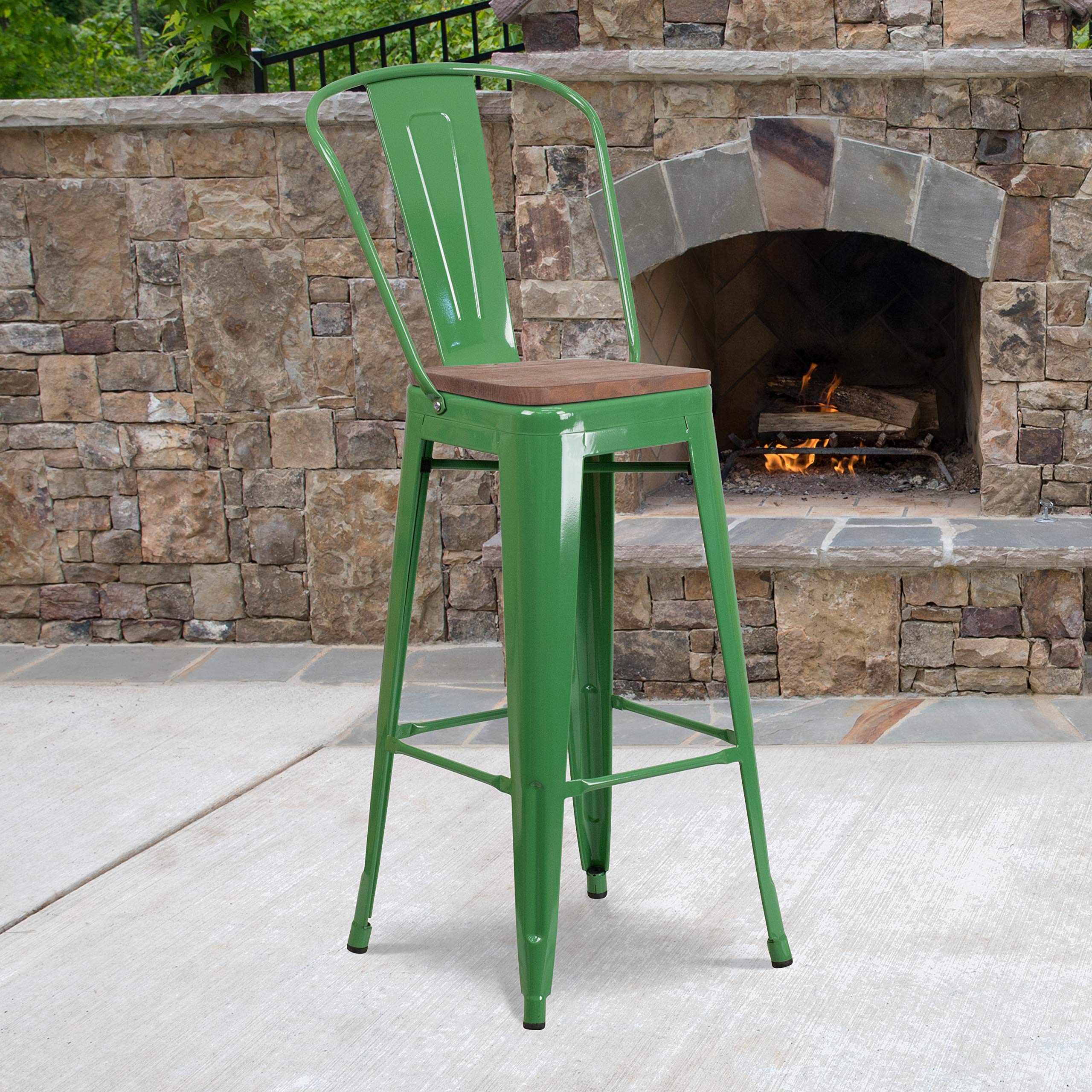 Flash Furniture Metal/Wood Colorful Restaurant Barstools, 1 Pack, Green