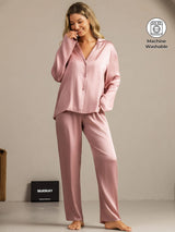 [Peach Skin] SilkSilky  Long Sleeve Lapel Collar Women's Pajamas 001