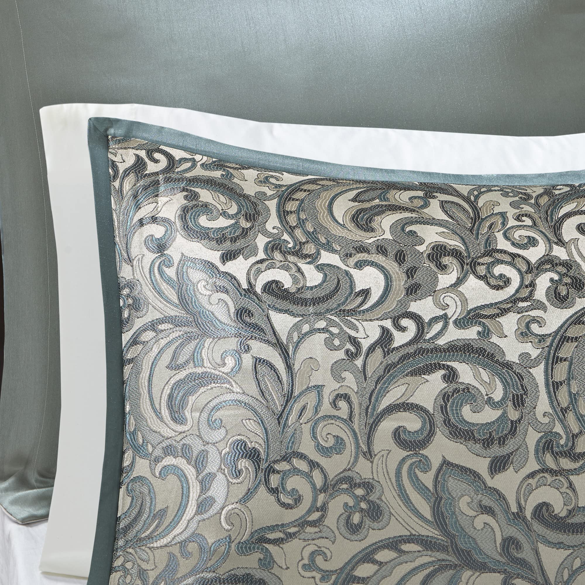 Madison Park 24 Piece Faux Silk Paisley Queen Comforter Set With Matching Curtains, Down Alternative Hypoallergenic - Teal