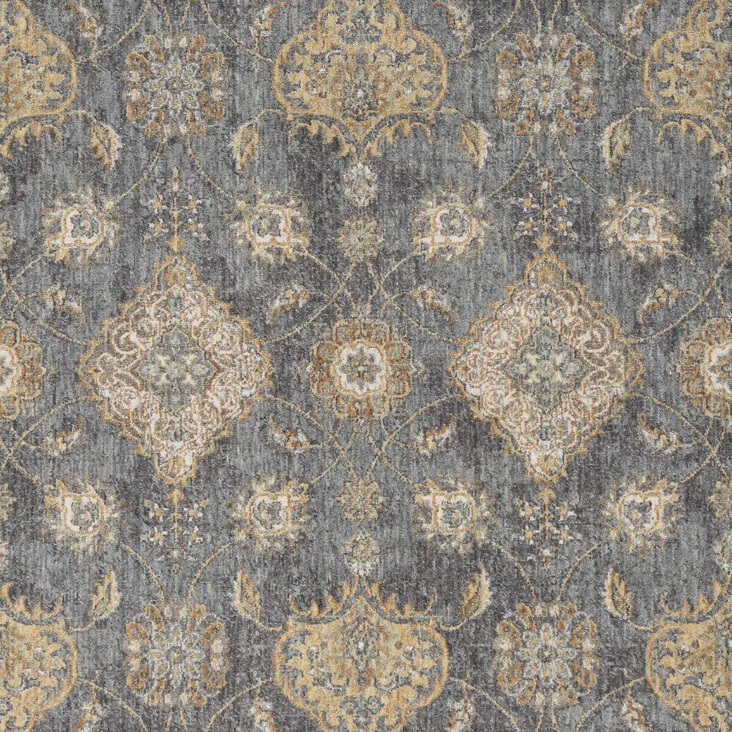 HomeRoots 9' Slate Grey Machine Woven Bordered Floral Vines Round Indoor Area Rug
