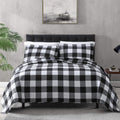 Exq Home Quilt Set King Size 3 Piece,Lightweight Microfiber Coverlet Modern Style Black And White Squares Pattern Bedspread Set(
