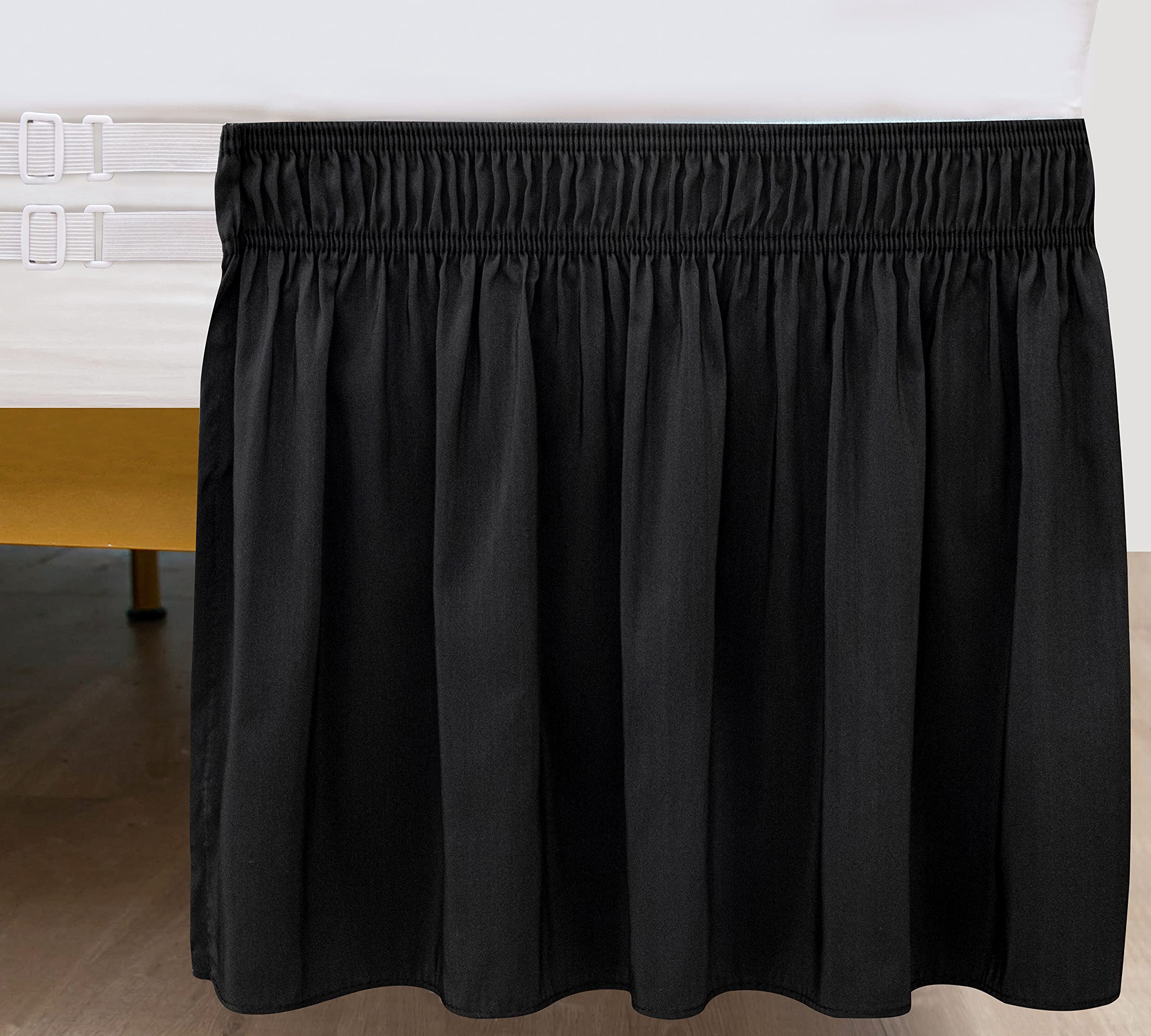 Biscaynebay Wrap Around Bed Skirts With Split Corners For Queen Beds 18' Drop, Black Elastic Dust Ruffles Easy Fit Wrinkle & Fade Resistant Silky Luxurious Fabric Solid Machine Washable