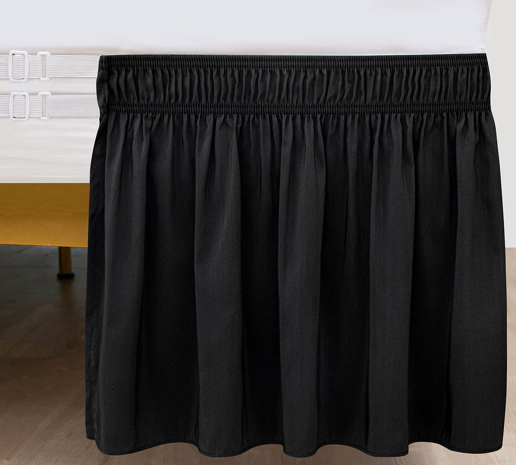 Biscaynebay Wrap Around Bed Skirts With Split Corners For King Beds 18' Drop, Black Elastic Dust Ruffles Easy Fit Wrinkle & Fade Resistant Silky Luxurious Fabric Solid Machine Washable