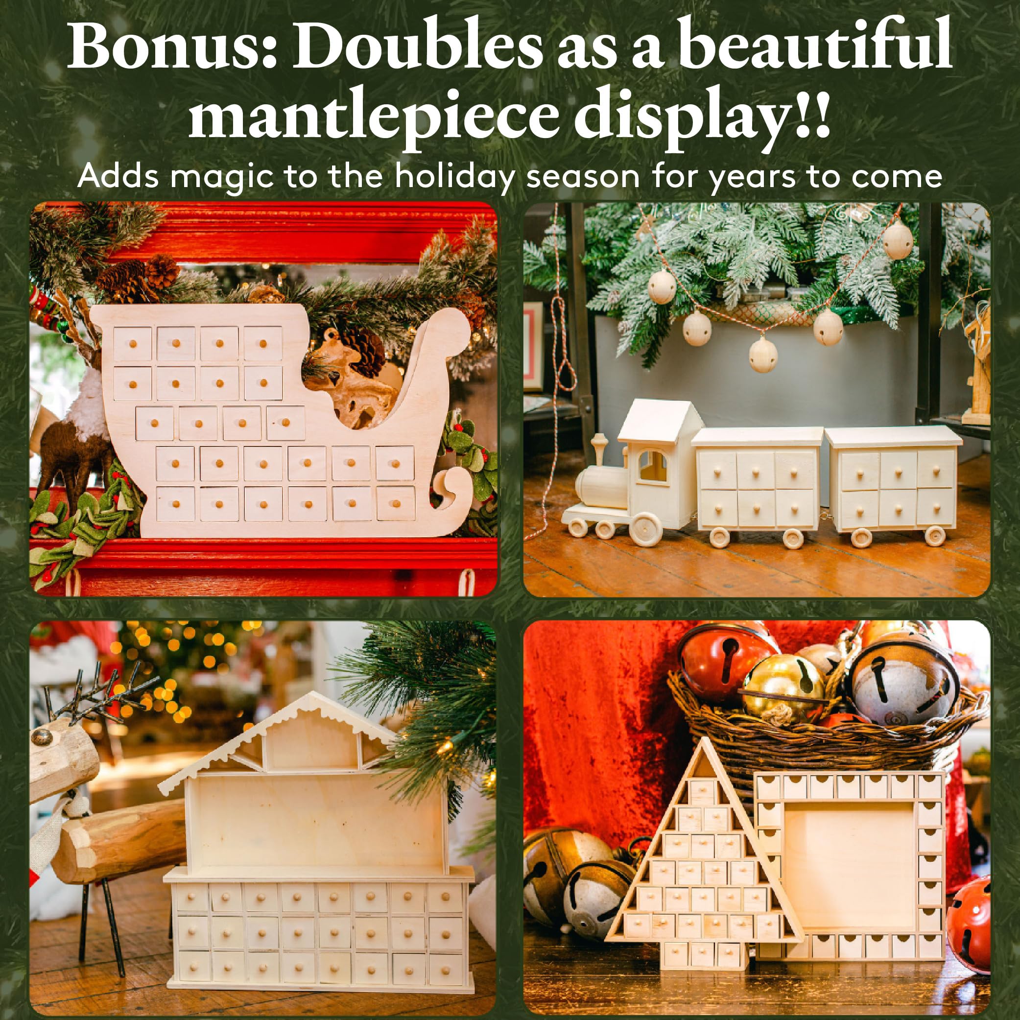 Train Wood Advent Calendar 8 X 22 Inch, Pack Of 1 Unfinished Christmas Advent Calendar With 24 Empty Drawers For Crafts, By Wood