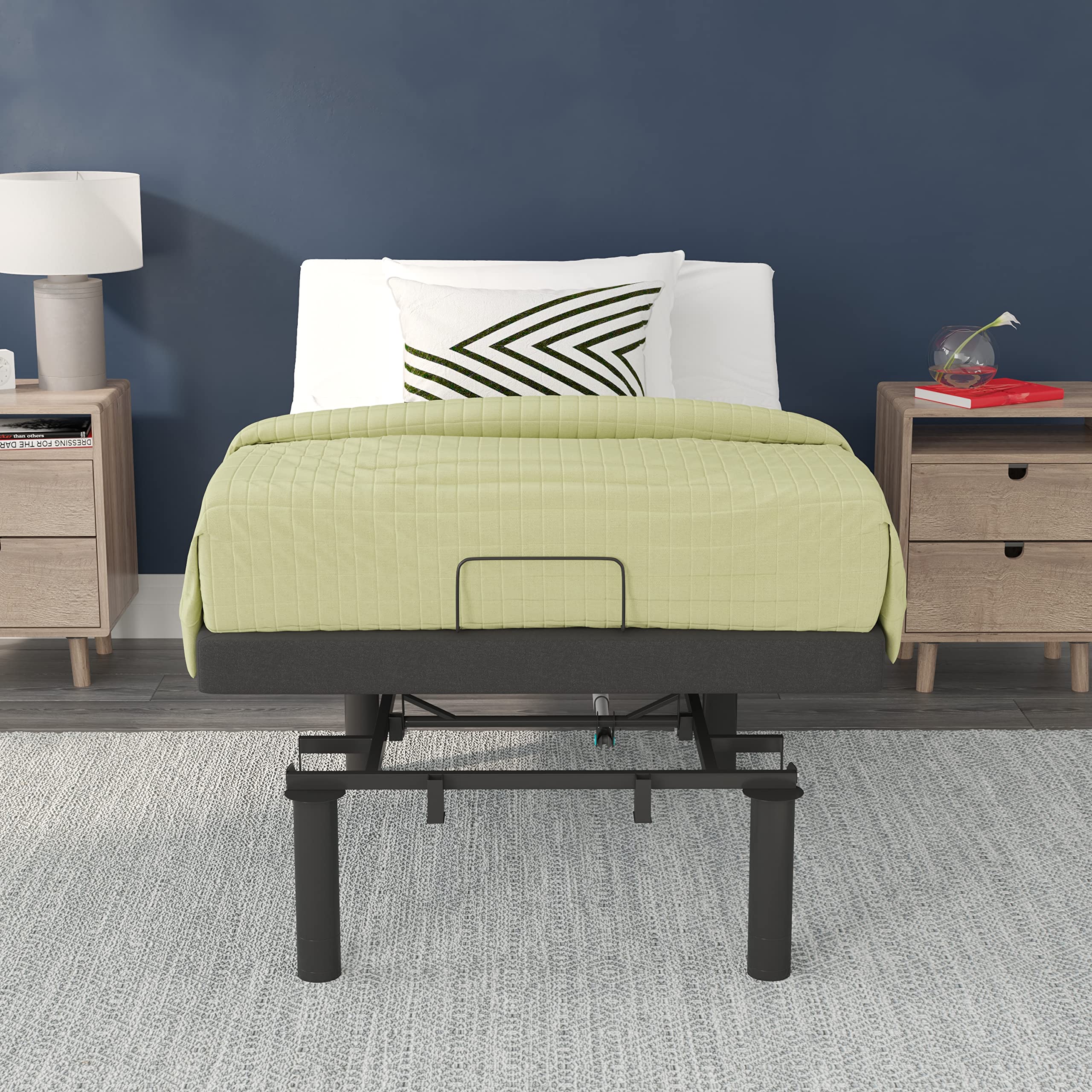 Flash Furniture Selene Adjustable Bed Base-Black Anti-Skid Upholstery-Height Adjustable Legs-Programmable Wireless Remote-Independent Head/Foot Incline-Twin XL