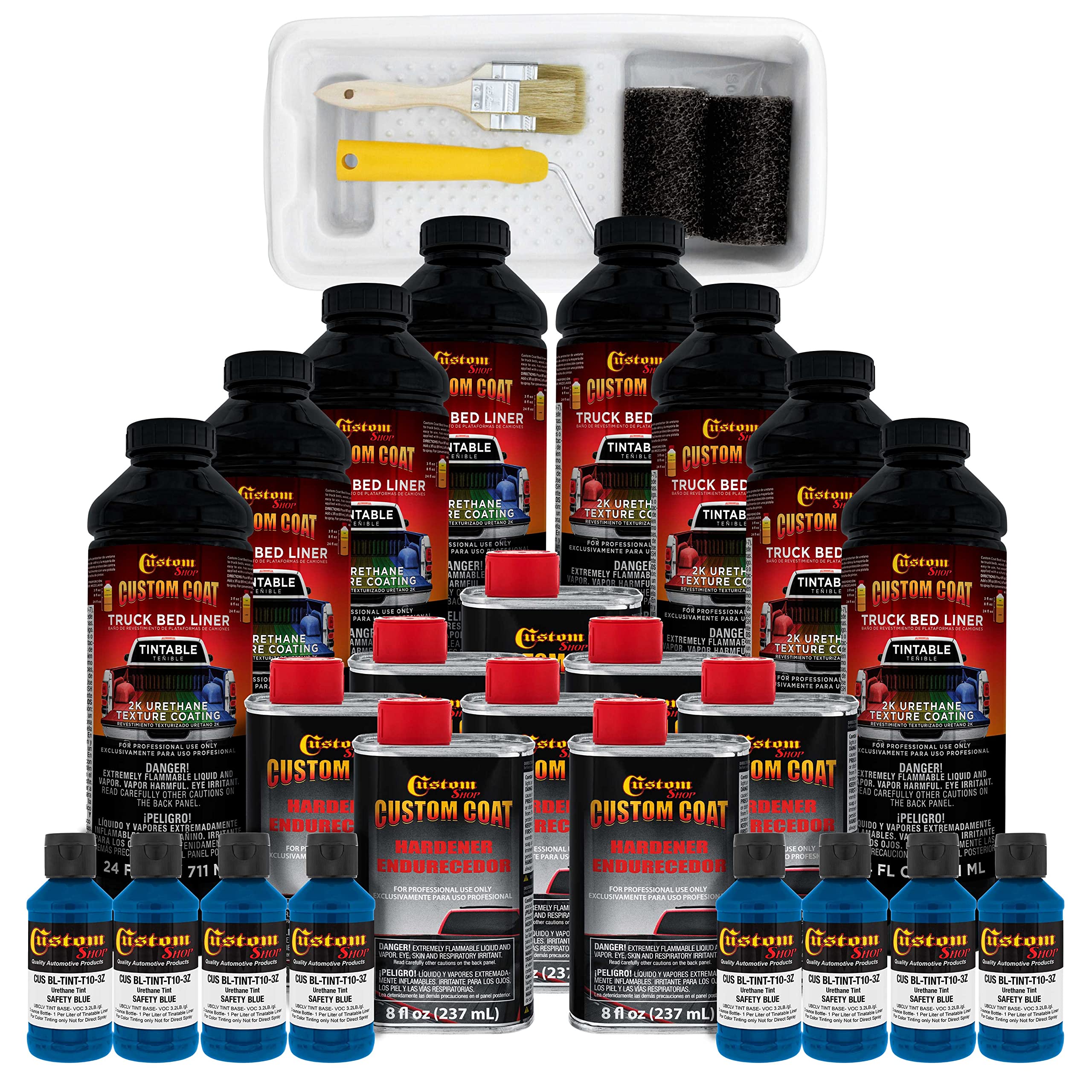 Custom Coat Safety Blue 2 Gallon Urethane Roll-On, Brush-On Or Spray-On Truck Bed Liner Kit With Roller And Brush Applicator Kit