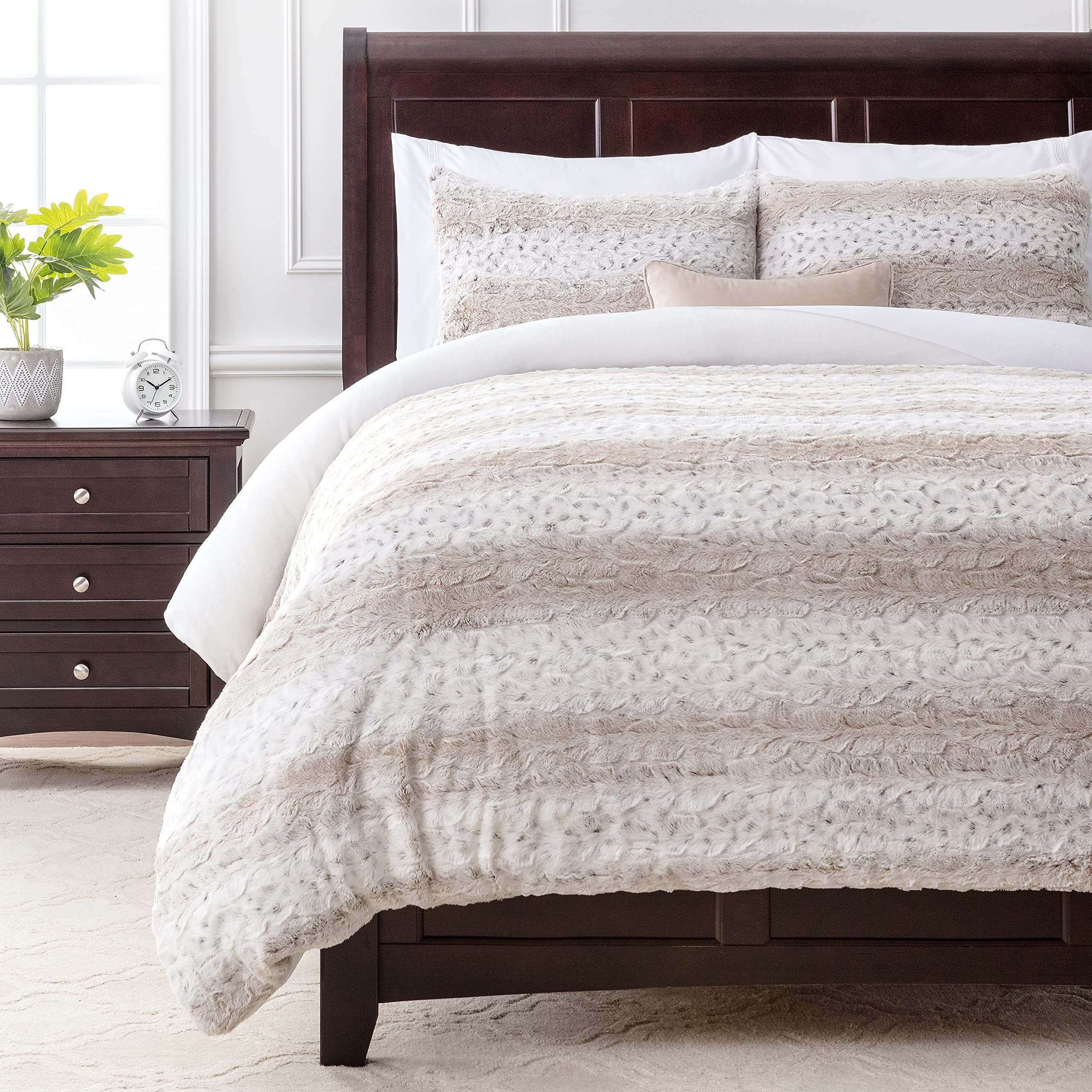 Chanasya Premium Faux Fur Duvet Cover Set - Faux Fur & Minky Blanket Duvet Cover (90    X 90   ) & 2 Pillow Shams (20    X 26