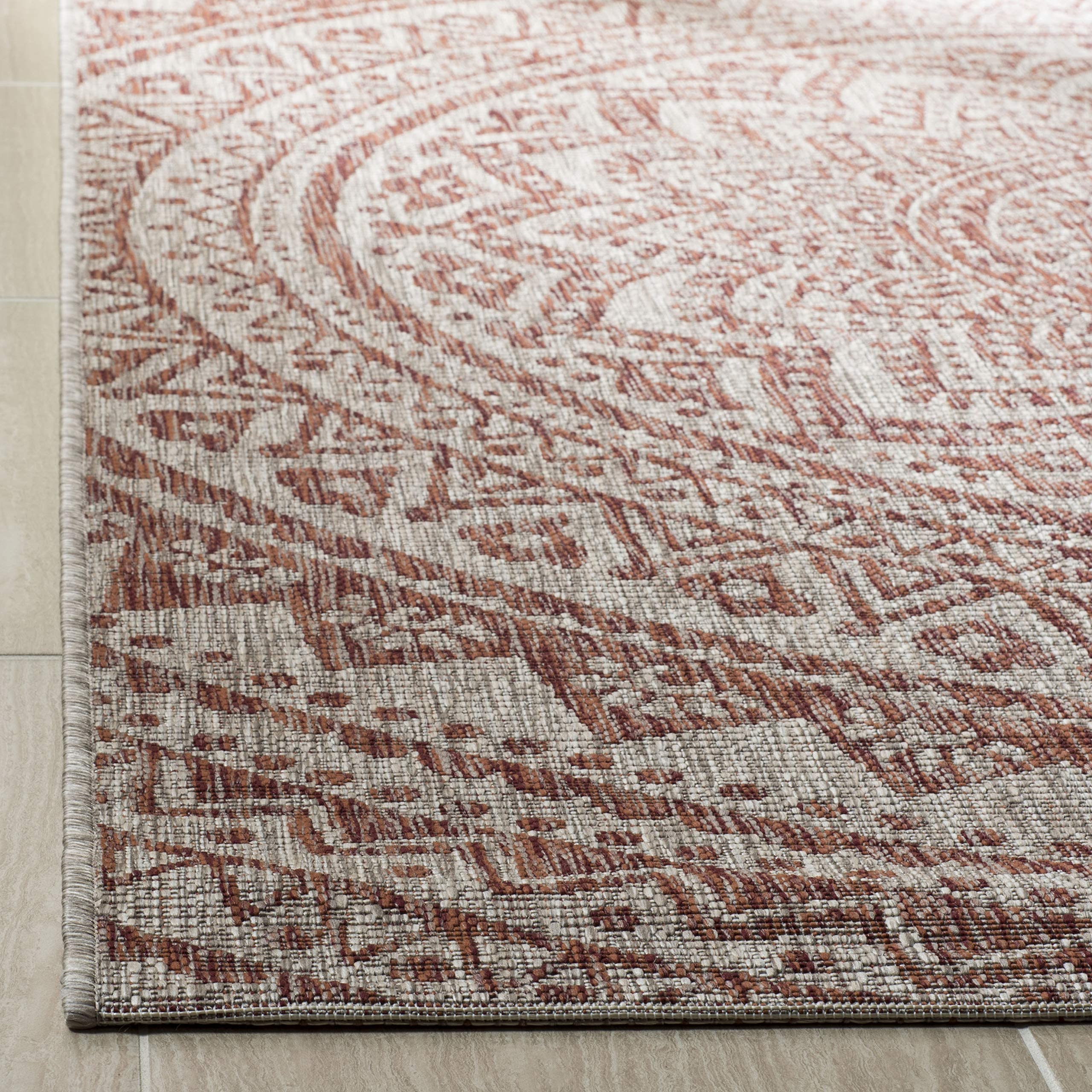 Safavieh Courtyard Collection 4' X 5'7' Light Beige/Terracotta Cy8734 Indoor/-Outdoor-Waterproof Easy-Cleaning Patio Backyard Mudroom Accent-Rug