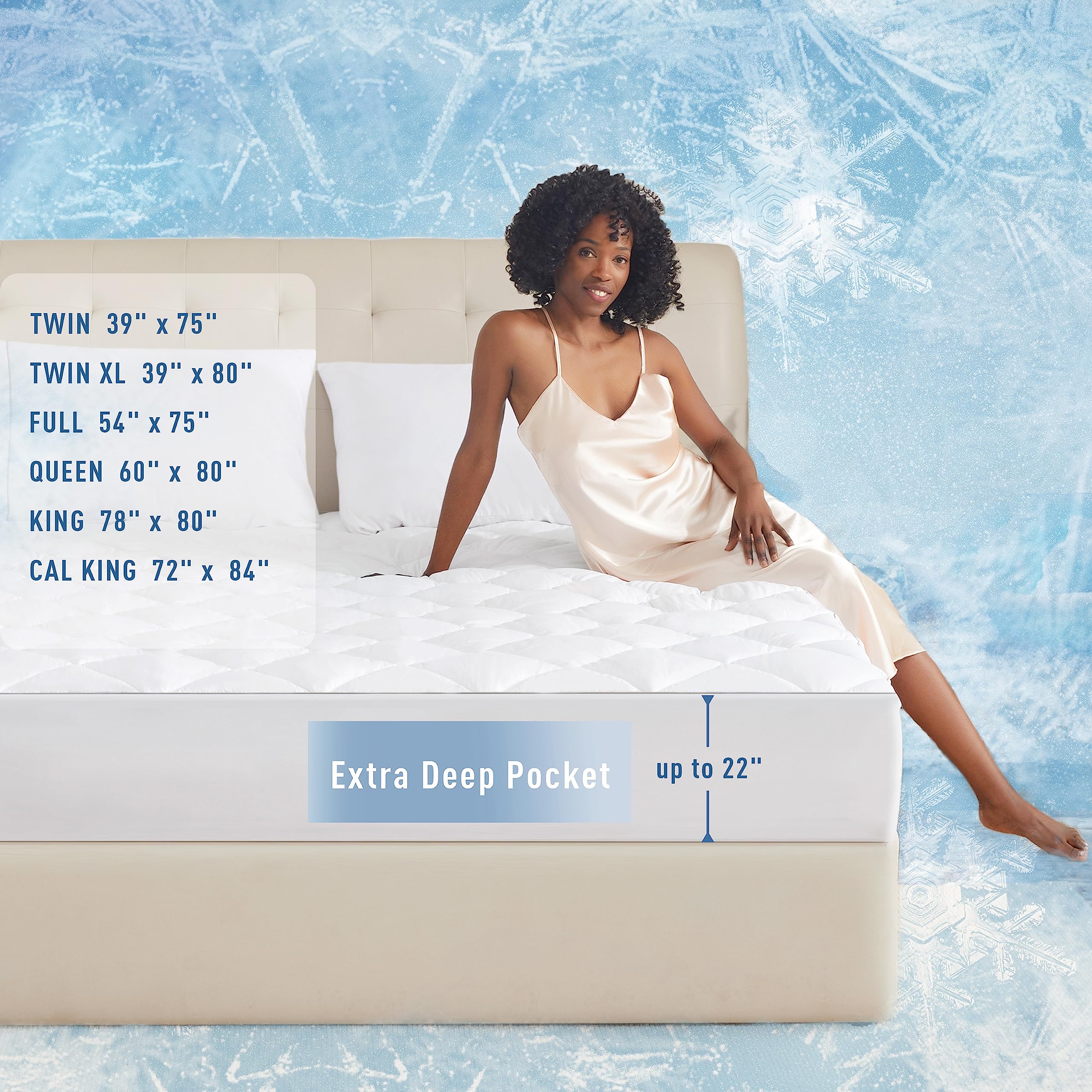 Sunflower Cooling Quilted California King Mattress Protector, Mattress Pad Cal King Chill Soft, Calking Mattress Cover, 18-22' Extra Deep Pocket Thin Version, Machine Washable Durable