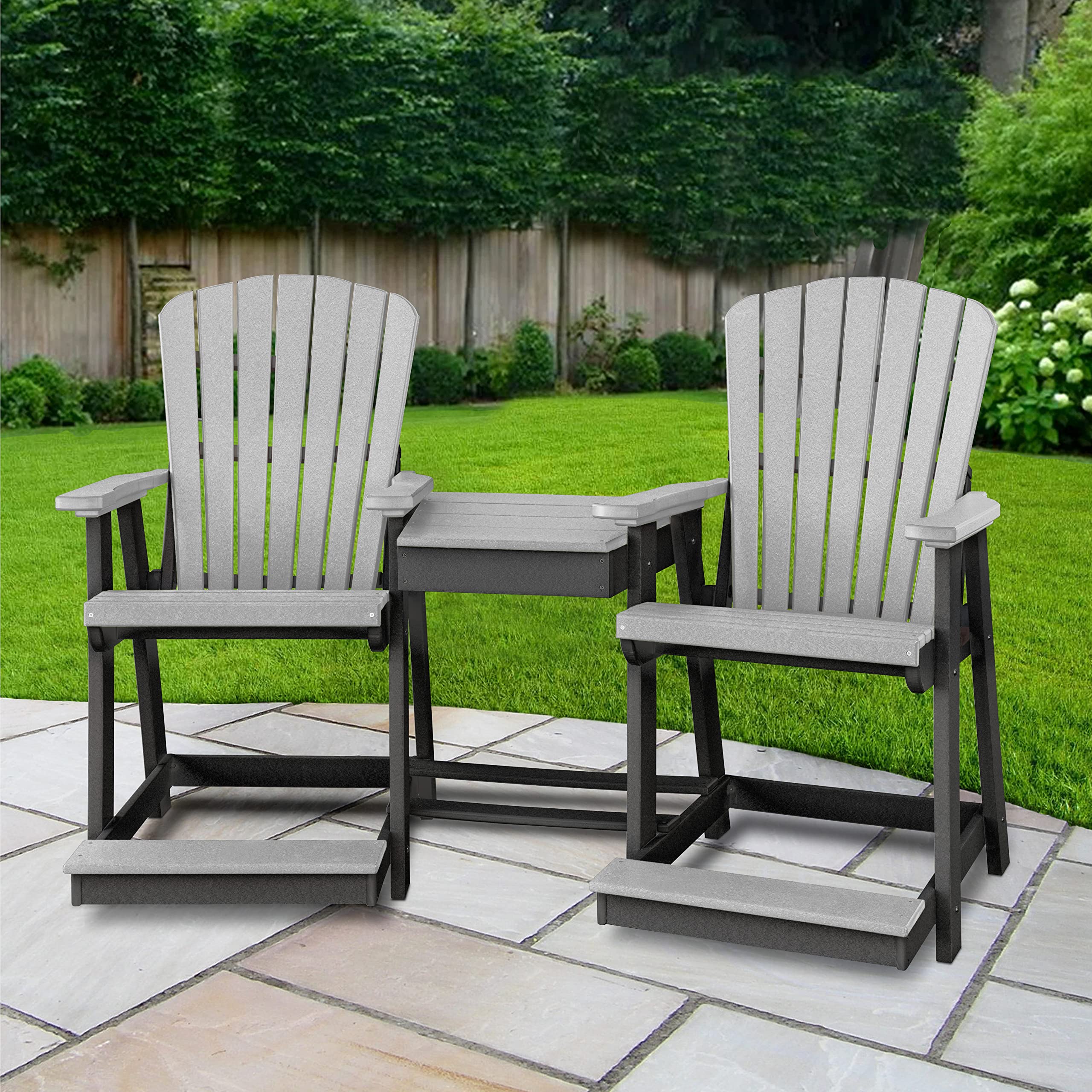 American Furniture Classics Counter Height Settee Table Combo, Light Grey and Black