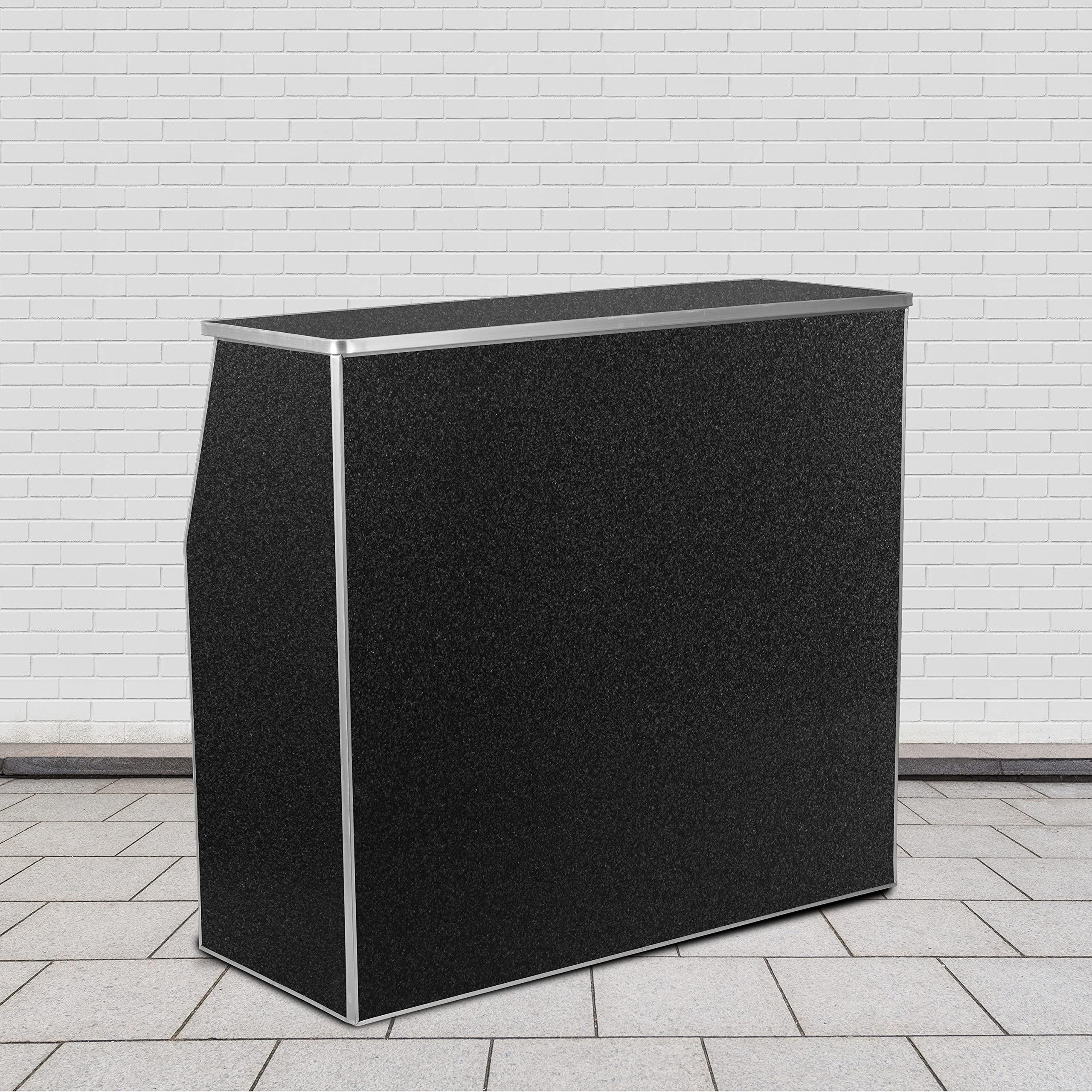 Flash Furniture 4' Folding Portable Event Bar With Top And Middle Shelves, Mobile Laminate Foldable Bar For Parties And Events, Black Marble