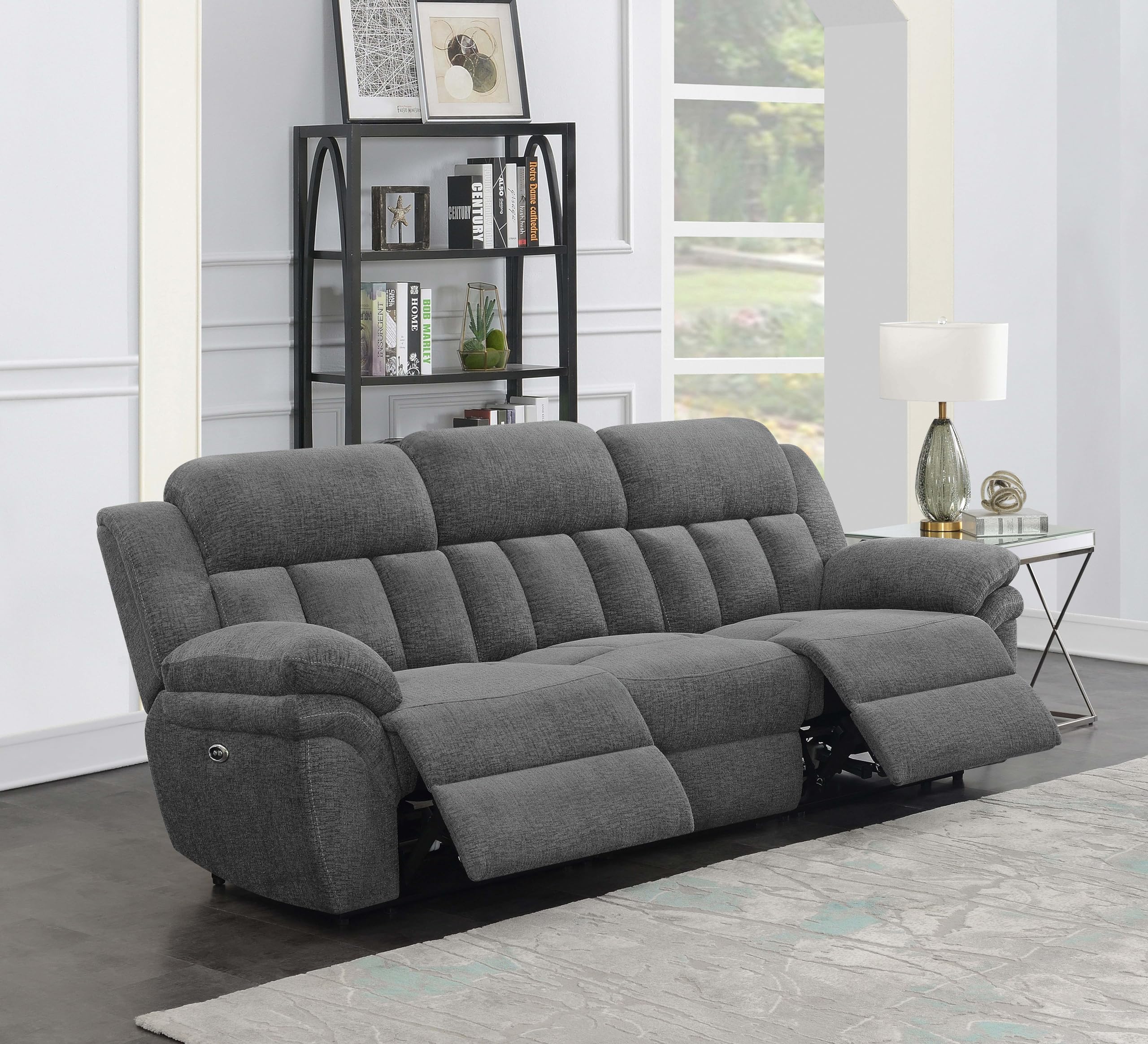 Coaster Bahrain Upholstered Modern Chenille Power Sofa in Charcoal