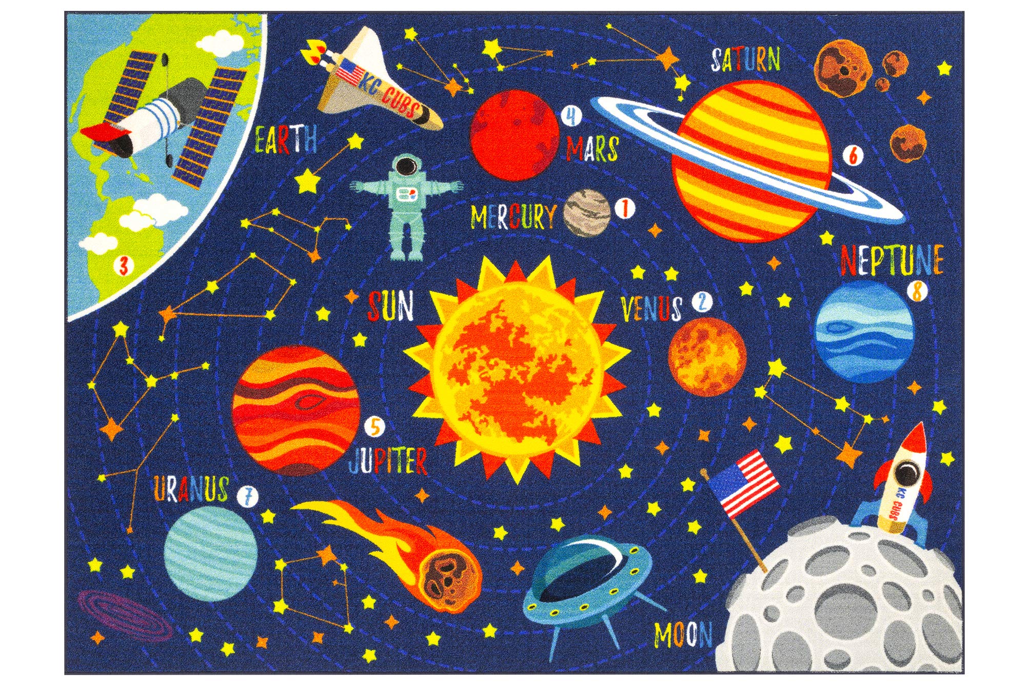 Kc Cubs Playtime Collection Space Safari Road Map Educational Learning & Game Area Rug Carpet For Kids And Children Bedrooms And