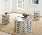 Steve Silver Samir Mango Wood End Hand-Crafted, Aged Alabaster Finish, Transitional Design with Latticework Base Table, 17 x 17 x 17
