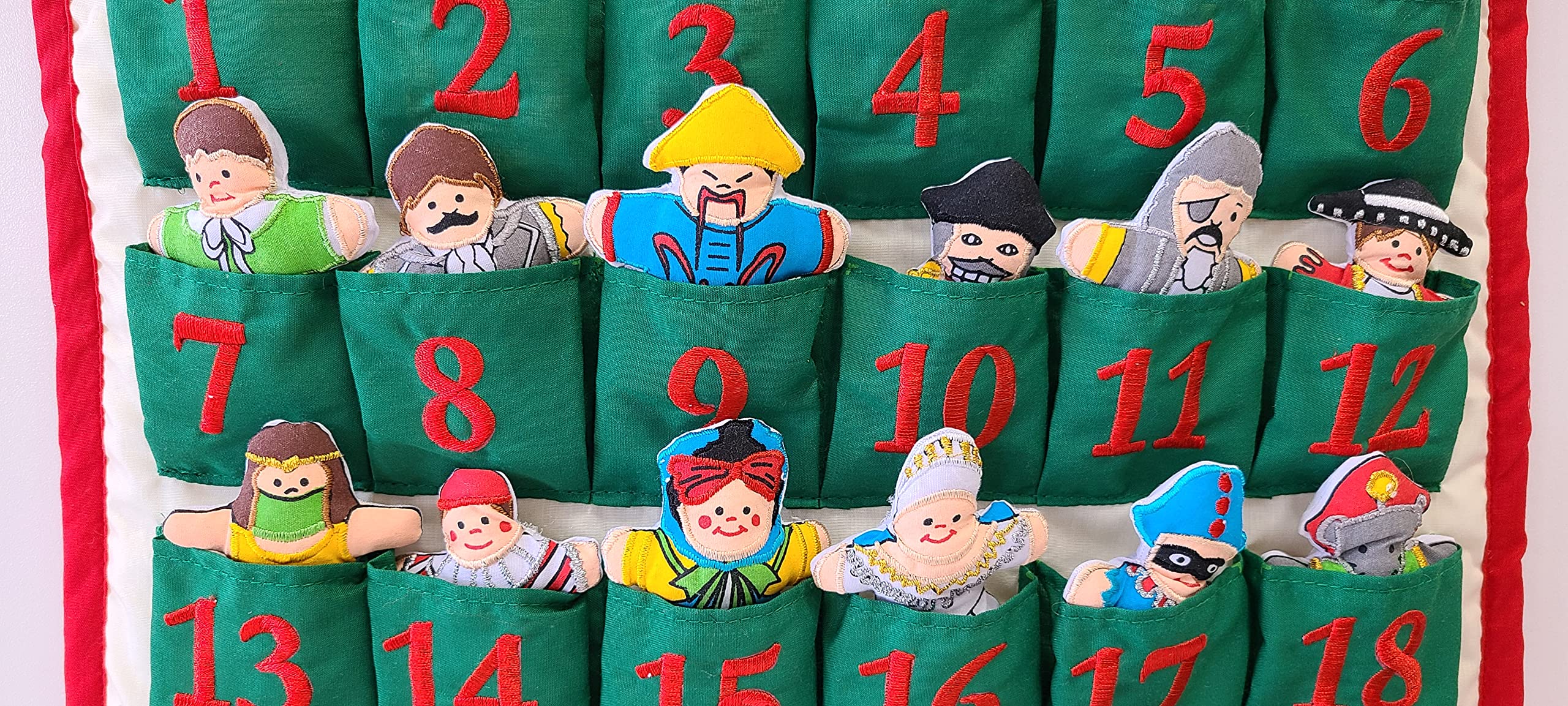 Pockets of Learning Nutcracker Advent Calendar | Interactive Fabric Wall Hanging | Cream, Red, Green Holiday Décor