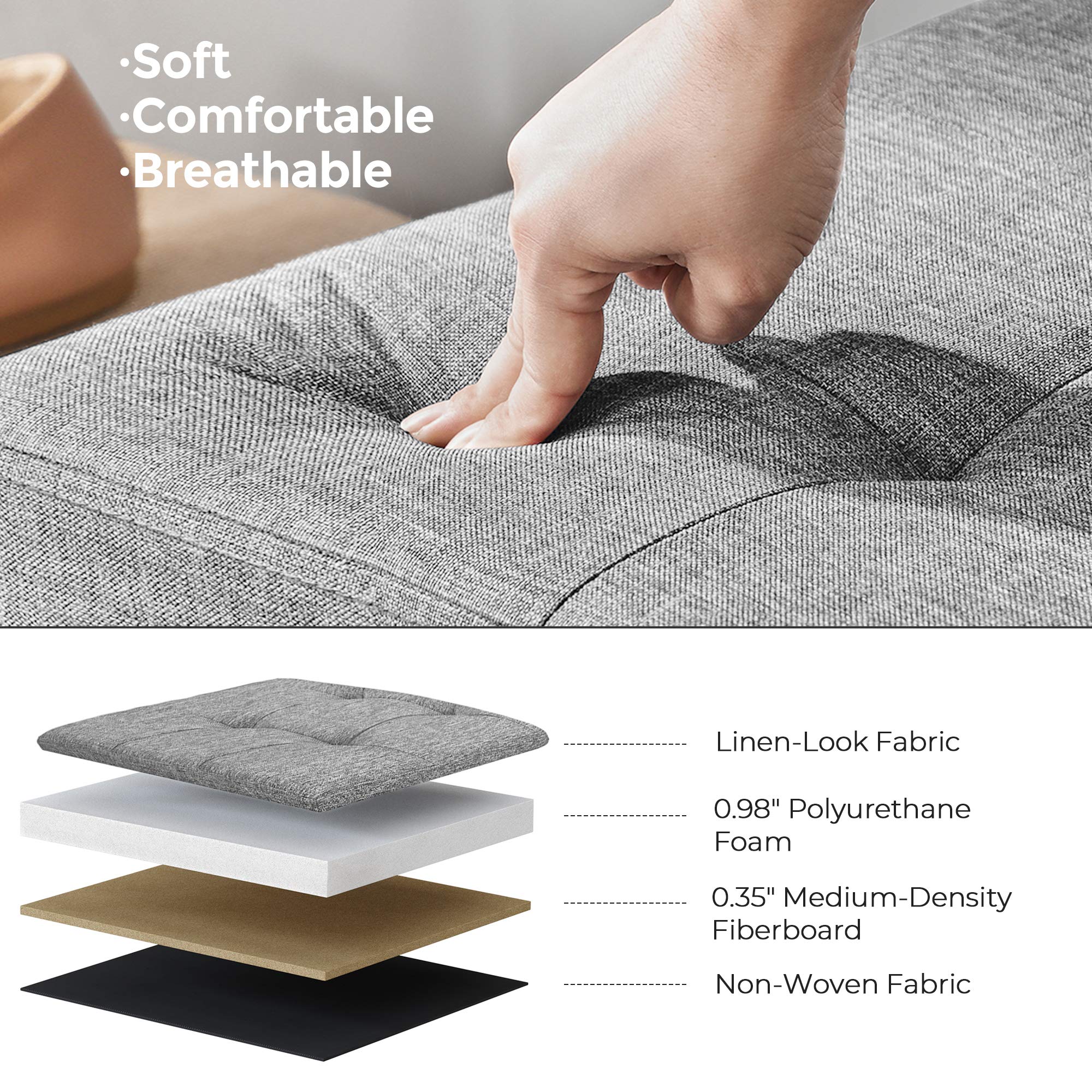 Songmics Mazie Collection - 43 Inches Storage Ottoman, Foldable Storage Bench With Flipping Lid, 660 Lb Load Capacity, For Entryway, Living Room, Bedroom, Light Gray Ulsf71G