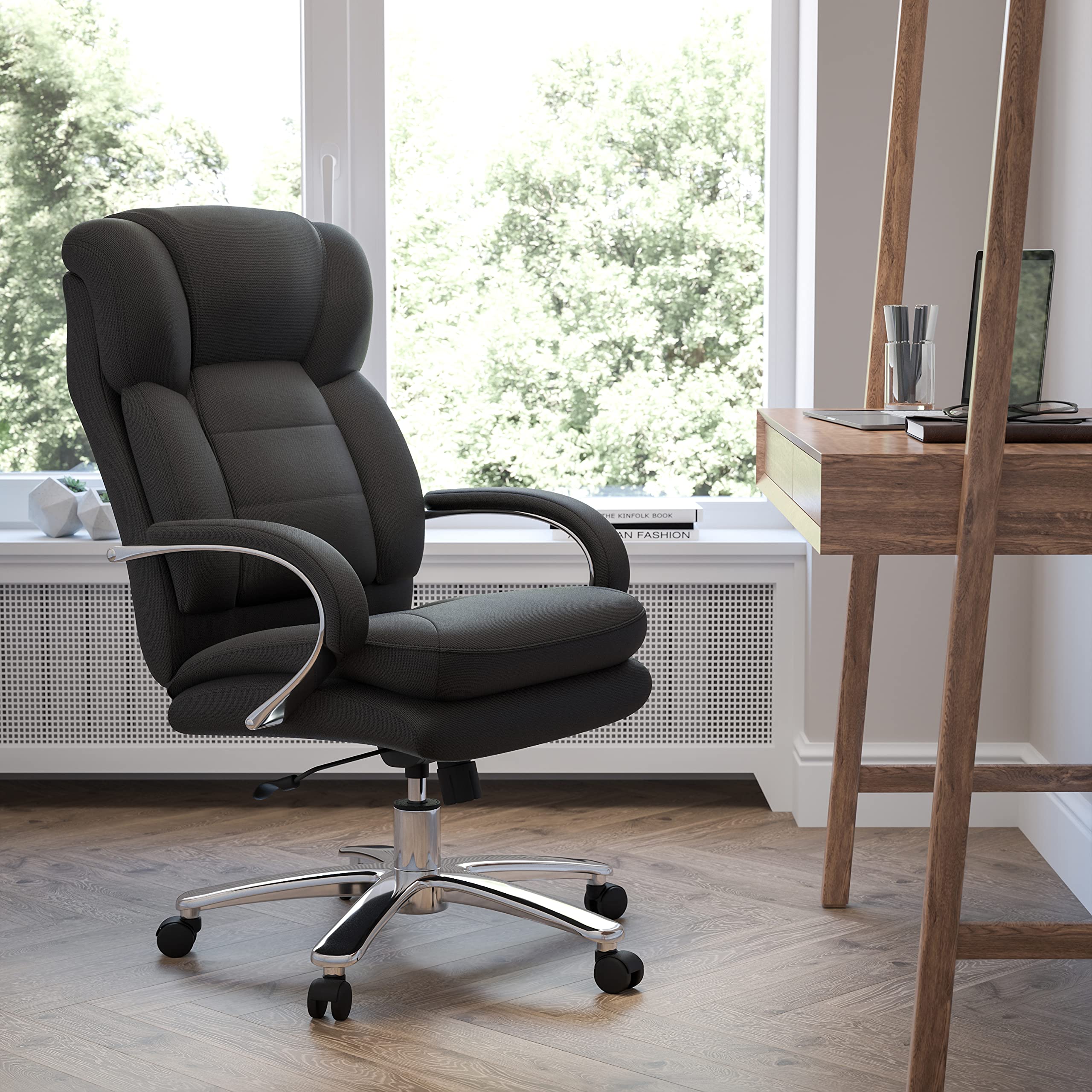 Flash Furniture Hercules Series Swivel Office Chair with Loop Arms, Ergonomic High-Back Executive Chair with Padded Seat and Arms, Black