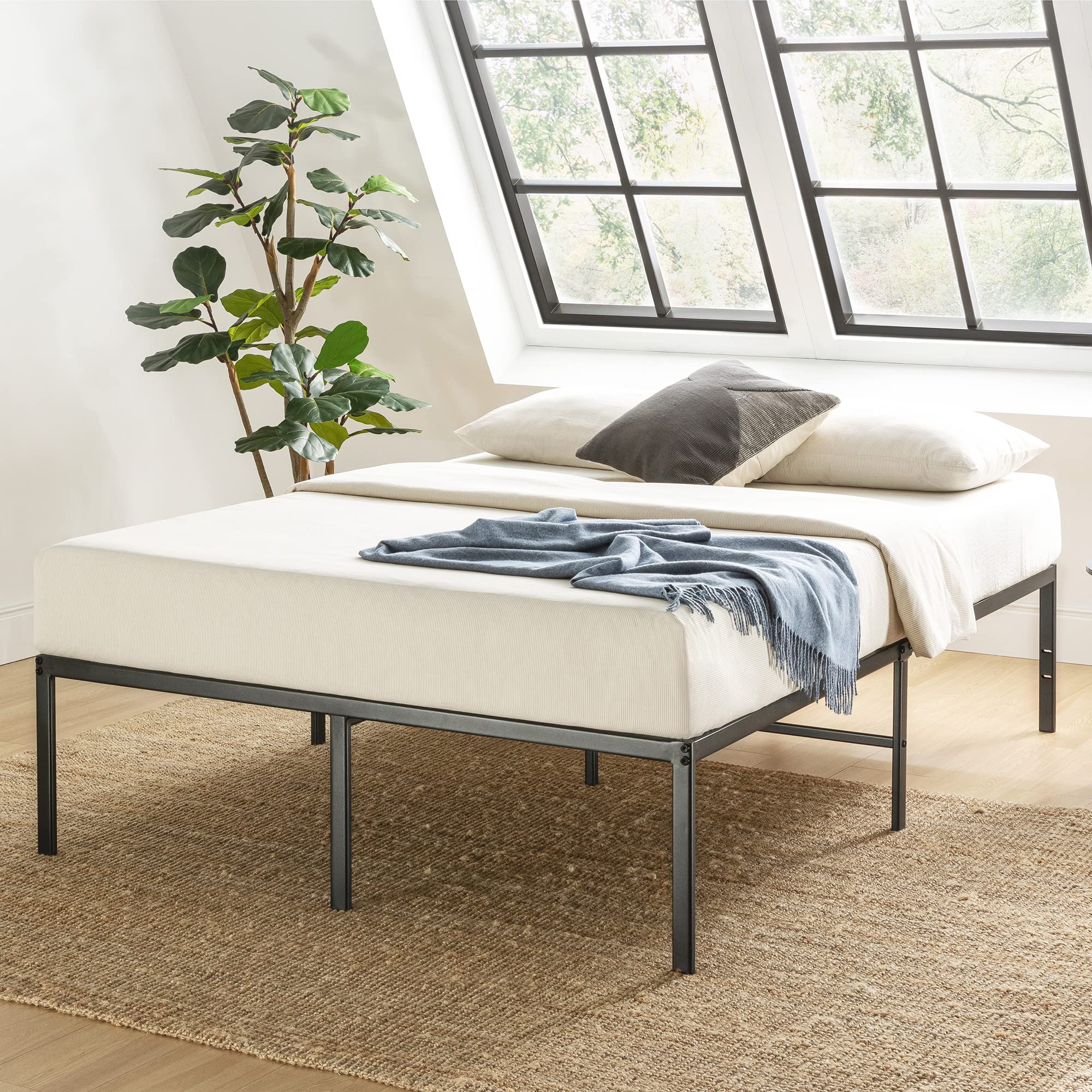 Best Price Mattress 16 Inch Metal Platform Bed Frame, Heavy Duty Steel Slats, Black, Full (SPSC-16BK-F)