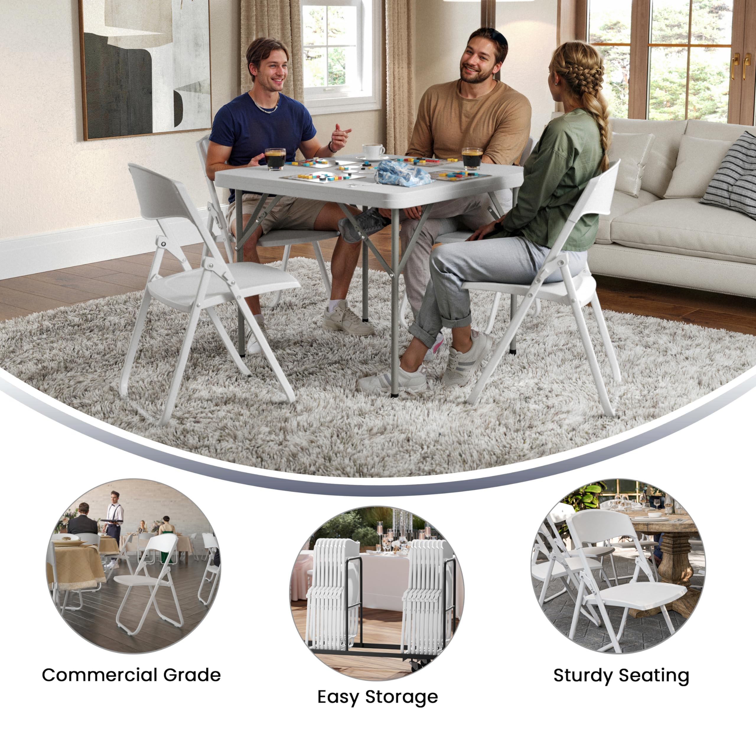 Flash Furniture HERCULES Series 500 lb. Capacity Heavy Duty White Plastic Folding Chair with Built-in Ganging Brackets