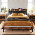 Likimio California King Bed Frame, Storage Headboard With Charging Station, Solid And Stable, Noise Free, No Box Spring Needed, Easy Assembly (Vintage And Black)
