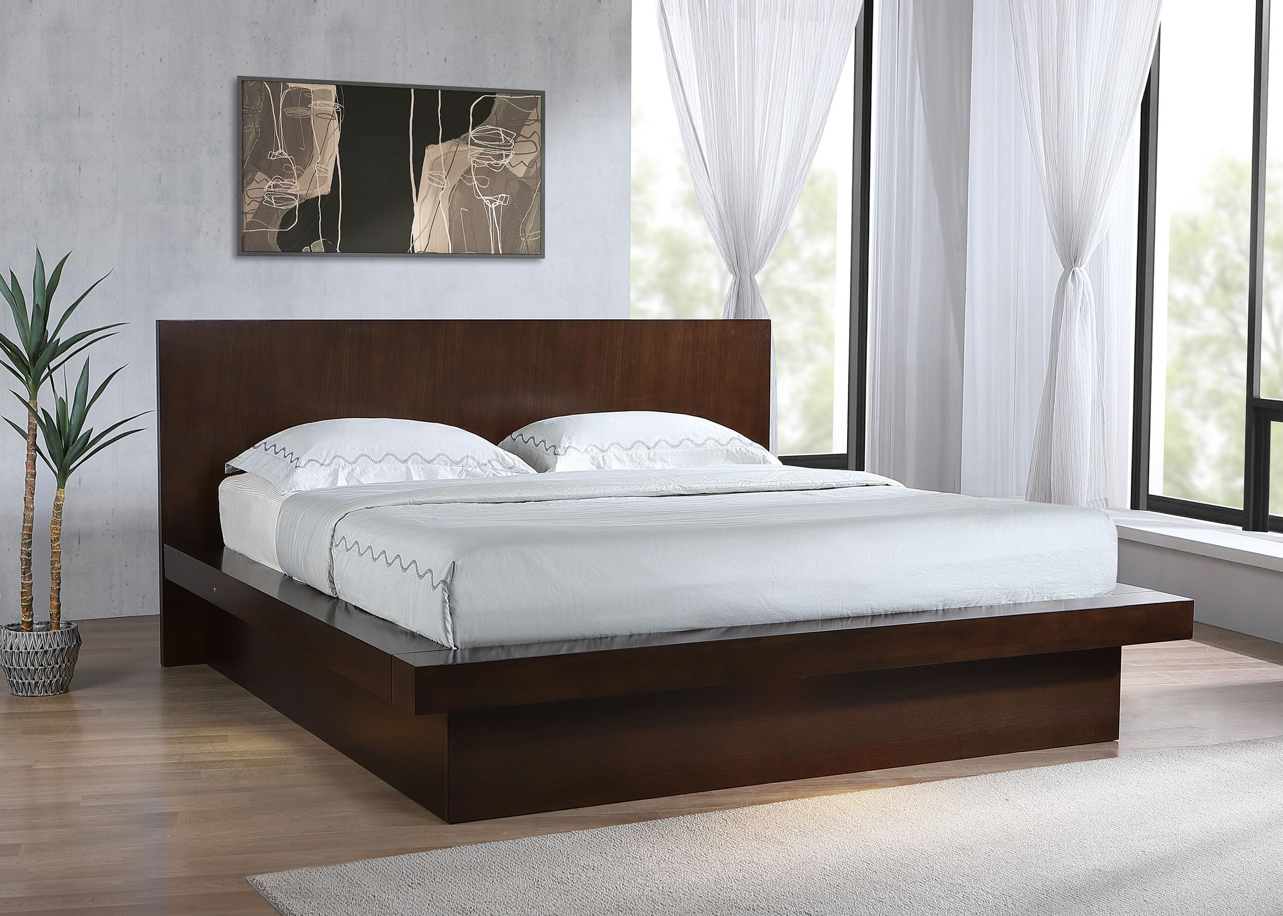 Coaster Home Furnishings Jessica Contemporary Wood Eastern King Size LED Panel Bed Frame Platform Bed 43-inch Headboard Cappuccino 200711KE