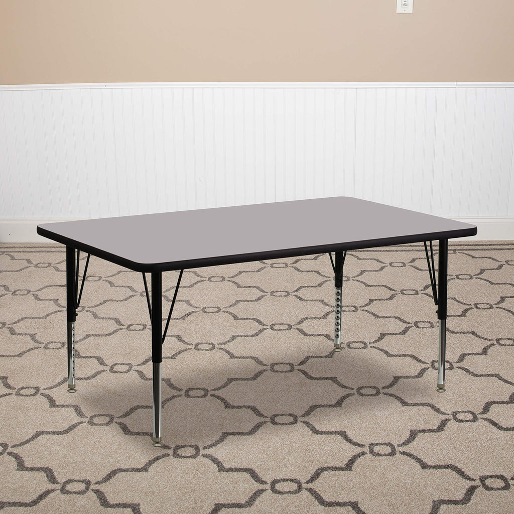 Flash Furniture Wren 30''W x 72''L Rectangular Grey Thermal Laminate Activity Table - Height Adjustable Short Legs