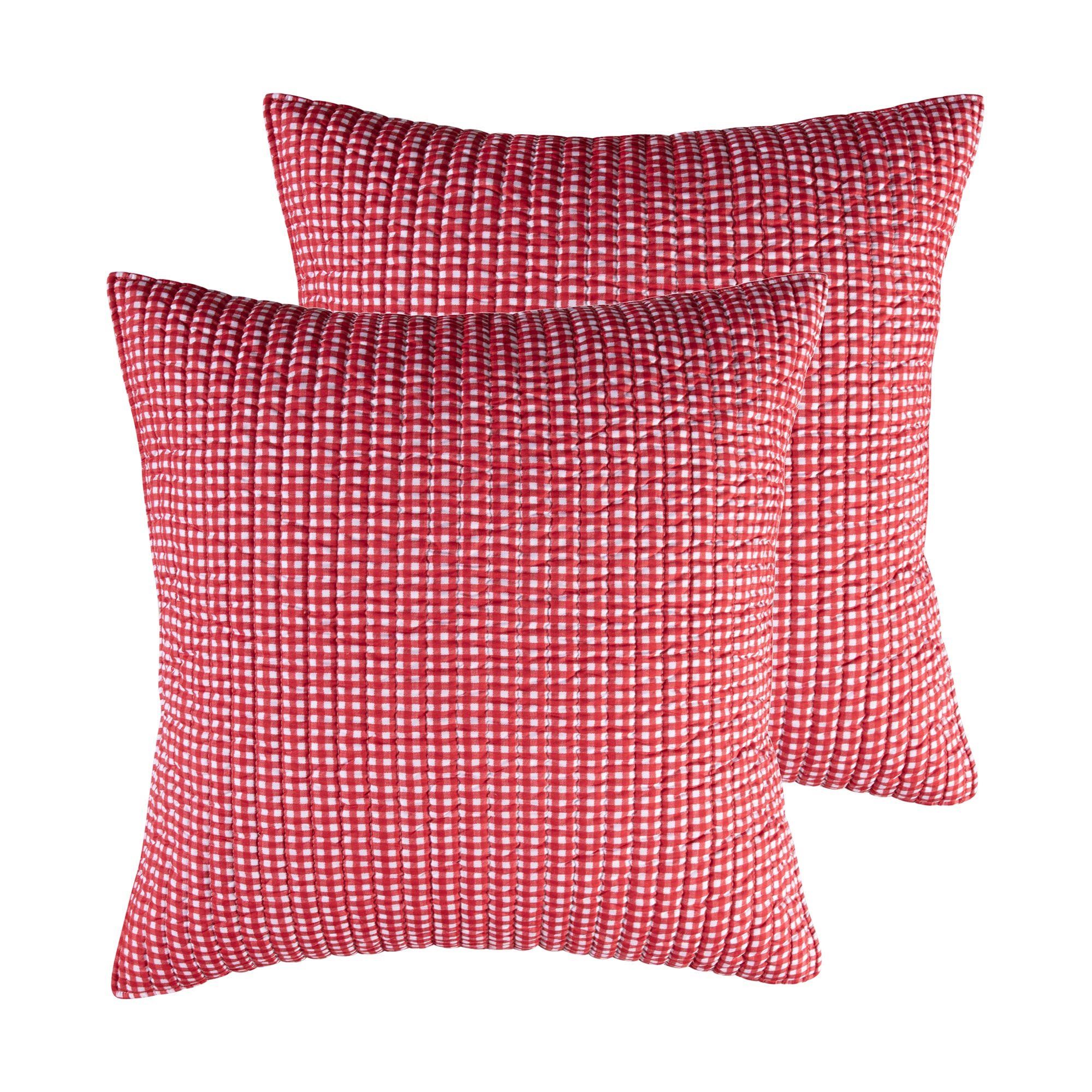 Levtex Home Merry & Bright Collecion - Gnome For The Holidays - Quilted Euro Shams (26X26In.), No Insert - Micro Gingham - Red A
