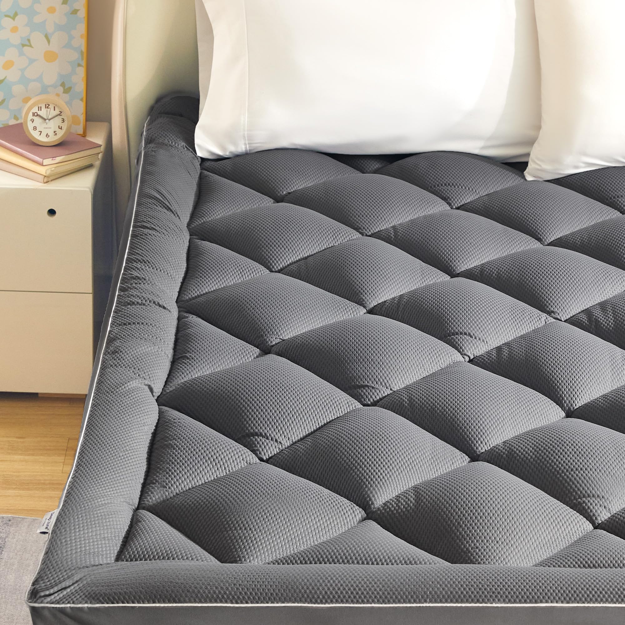 Sleep Zone Extra Thick Twin Mattress Topper For Back Pain, Plush Breathable Thick Mattress Pad Cover, Down Alternative Soft Bed Topper With Elastic Fitted Deep Pocket